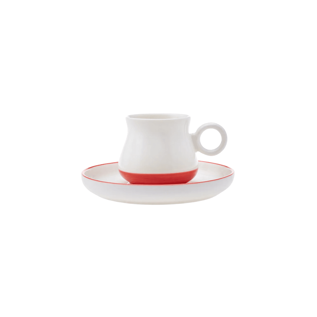 Renkser Kahve Fincanı  - Kırmızı Çizgili