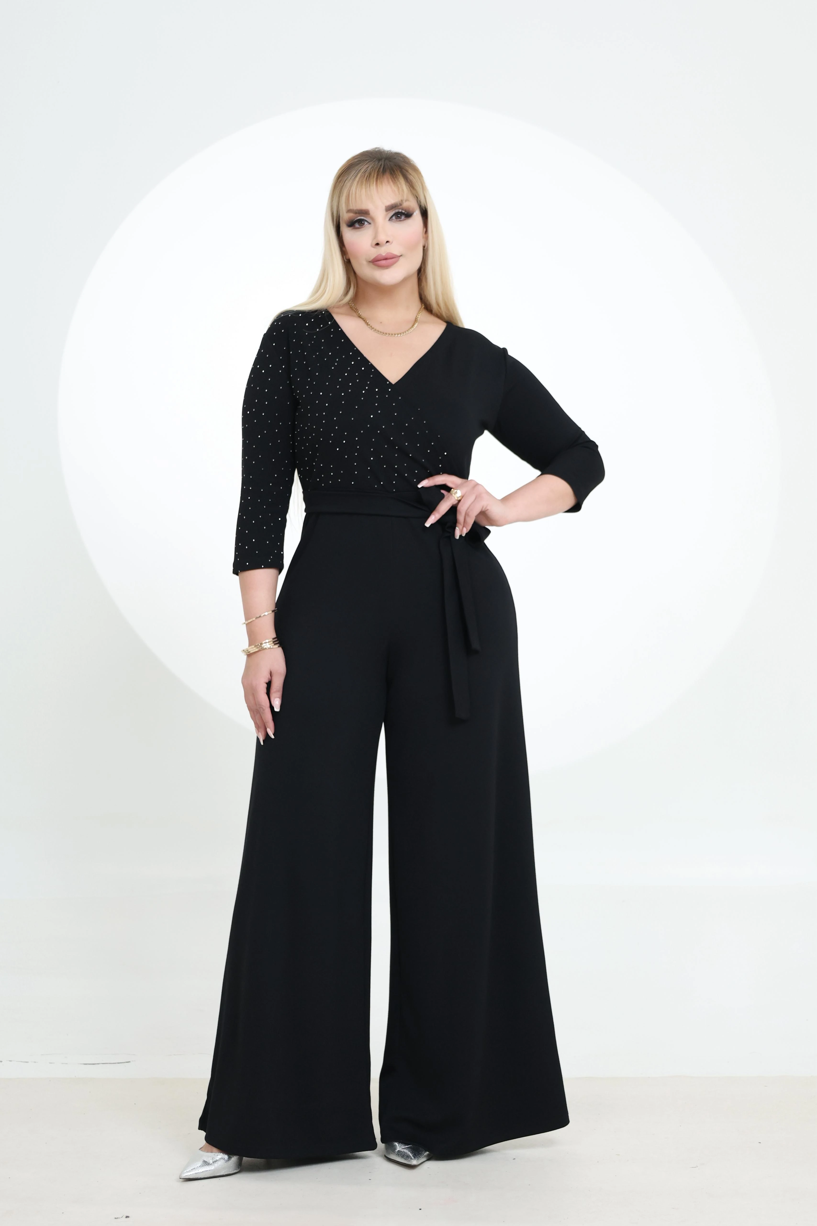 Büyük Beden Puantiye Garnili Tulum