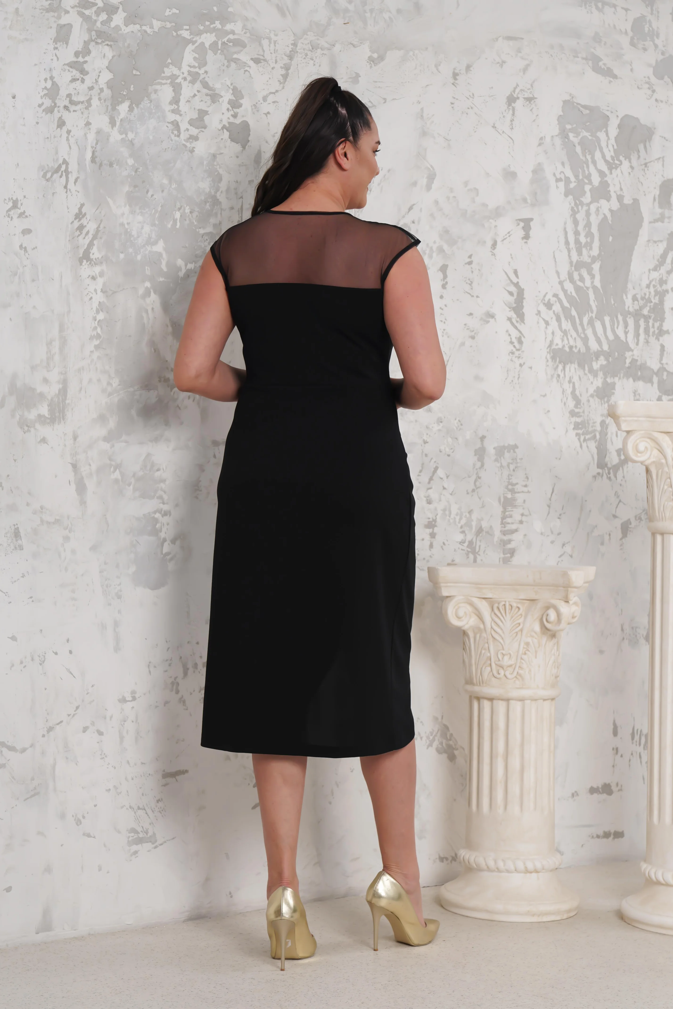 Büyük Beden Anvelop Scub Krep Abiye Siyah