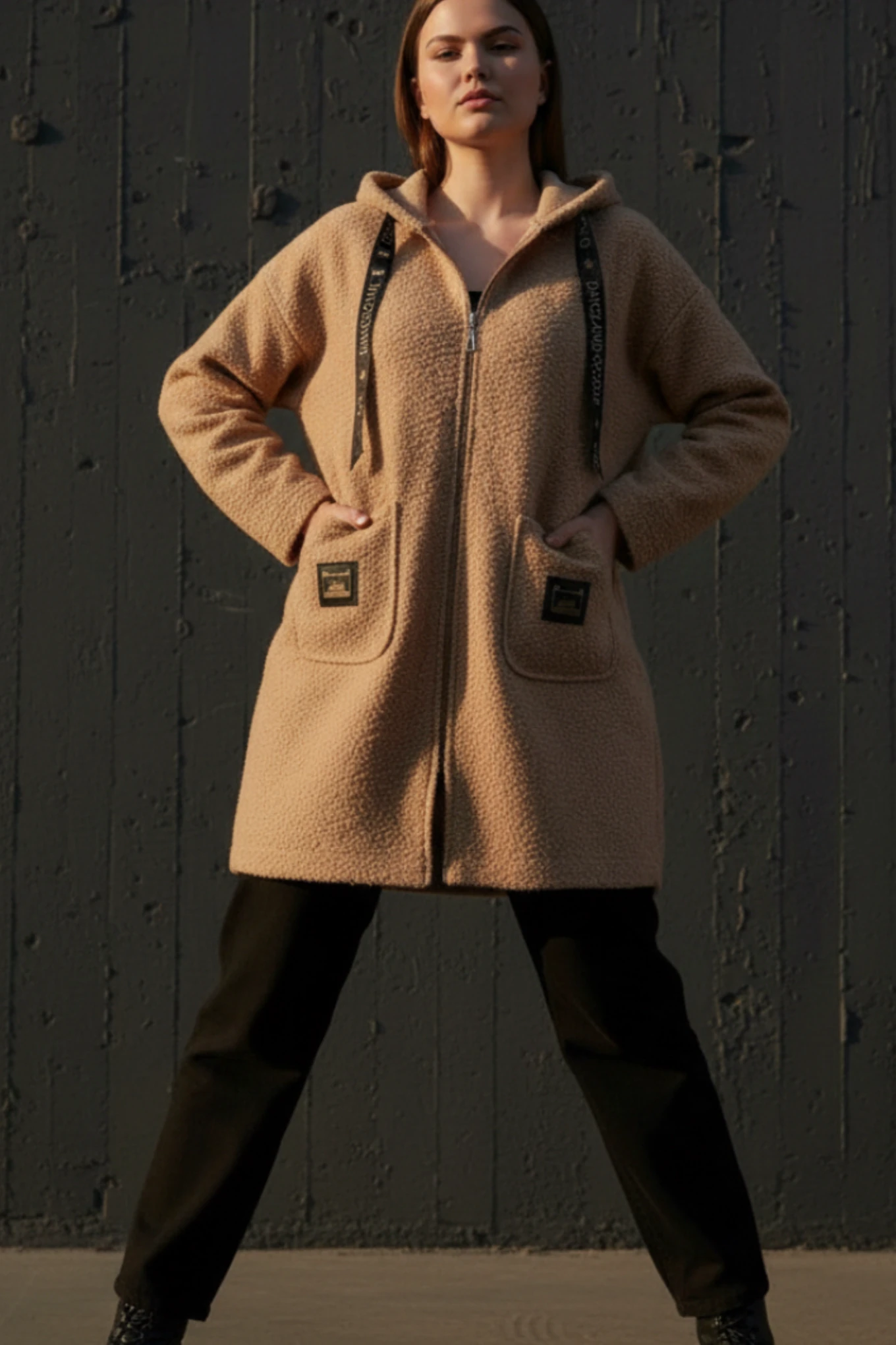 Büyük Beden Buklet Mont - Vizon