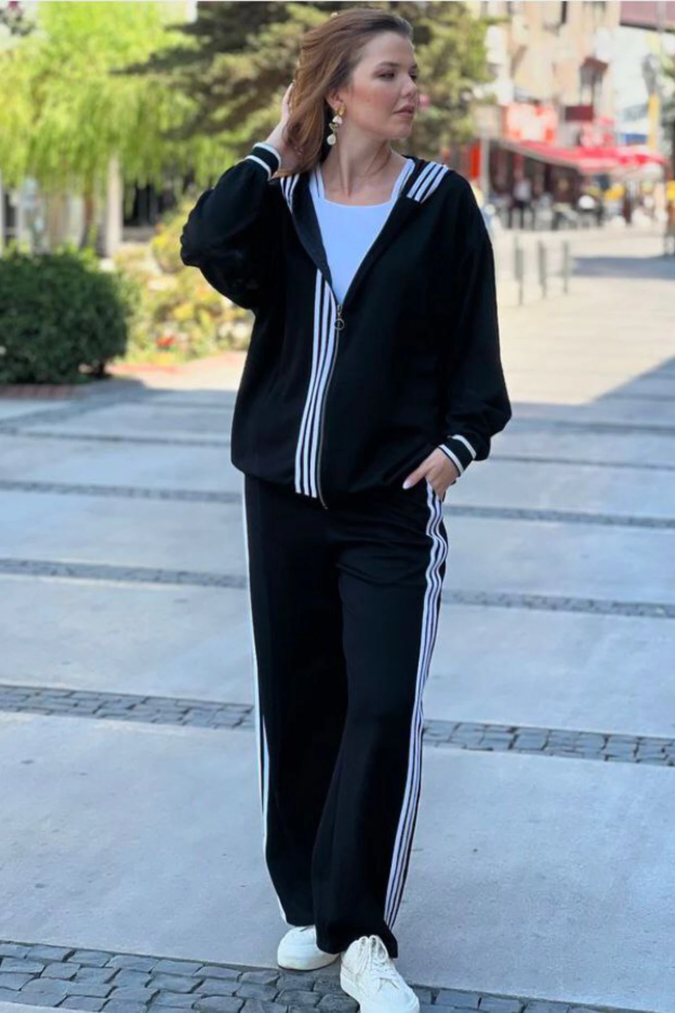 Büyük Beden Üç Şeritli Stil İkili Takım