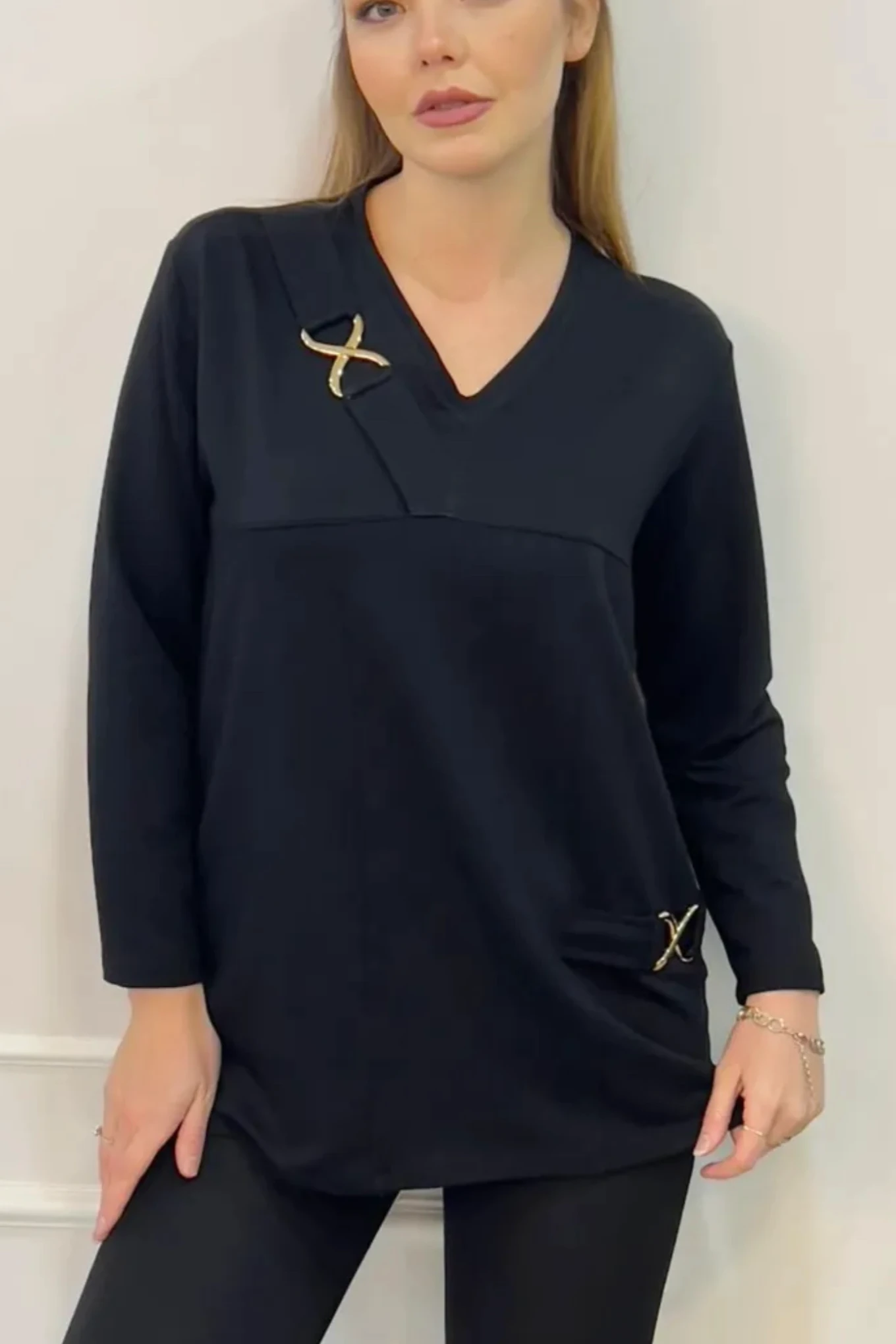 Büyük Beden Ceremony Tokalı Tunik - Siyah