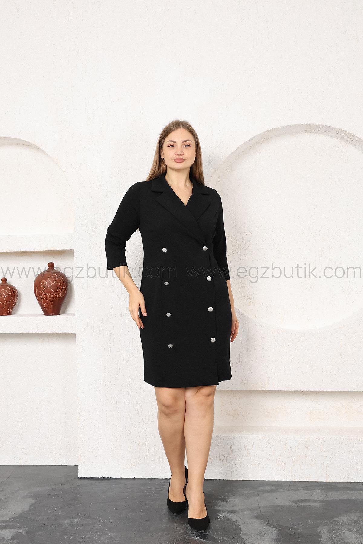 Truvakar Kol Düğmeli Ceket Elbise Siyah