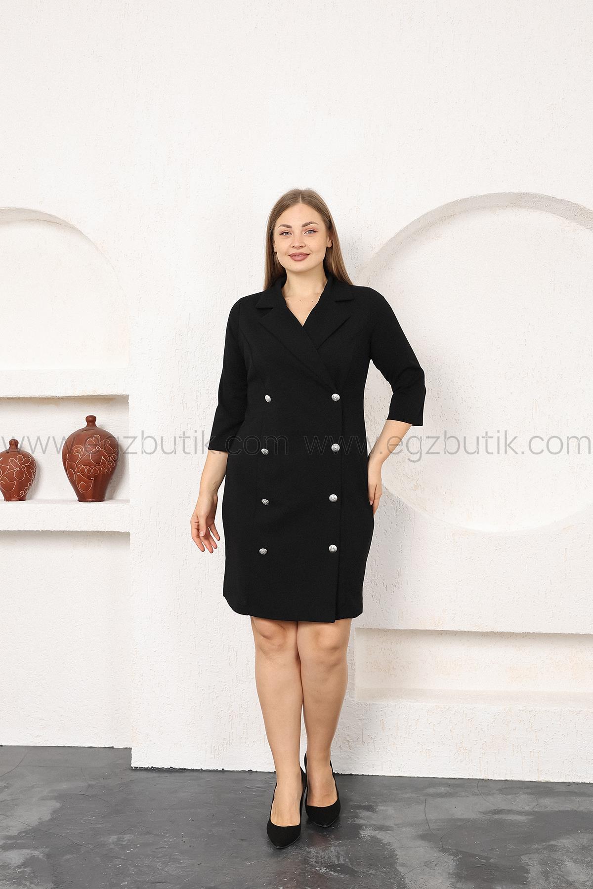 Truvakar Kol Düğmeli Ceket Elbise Siyah
