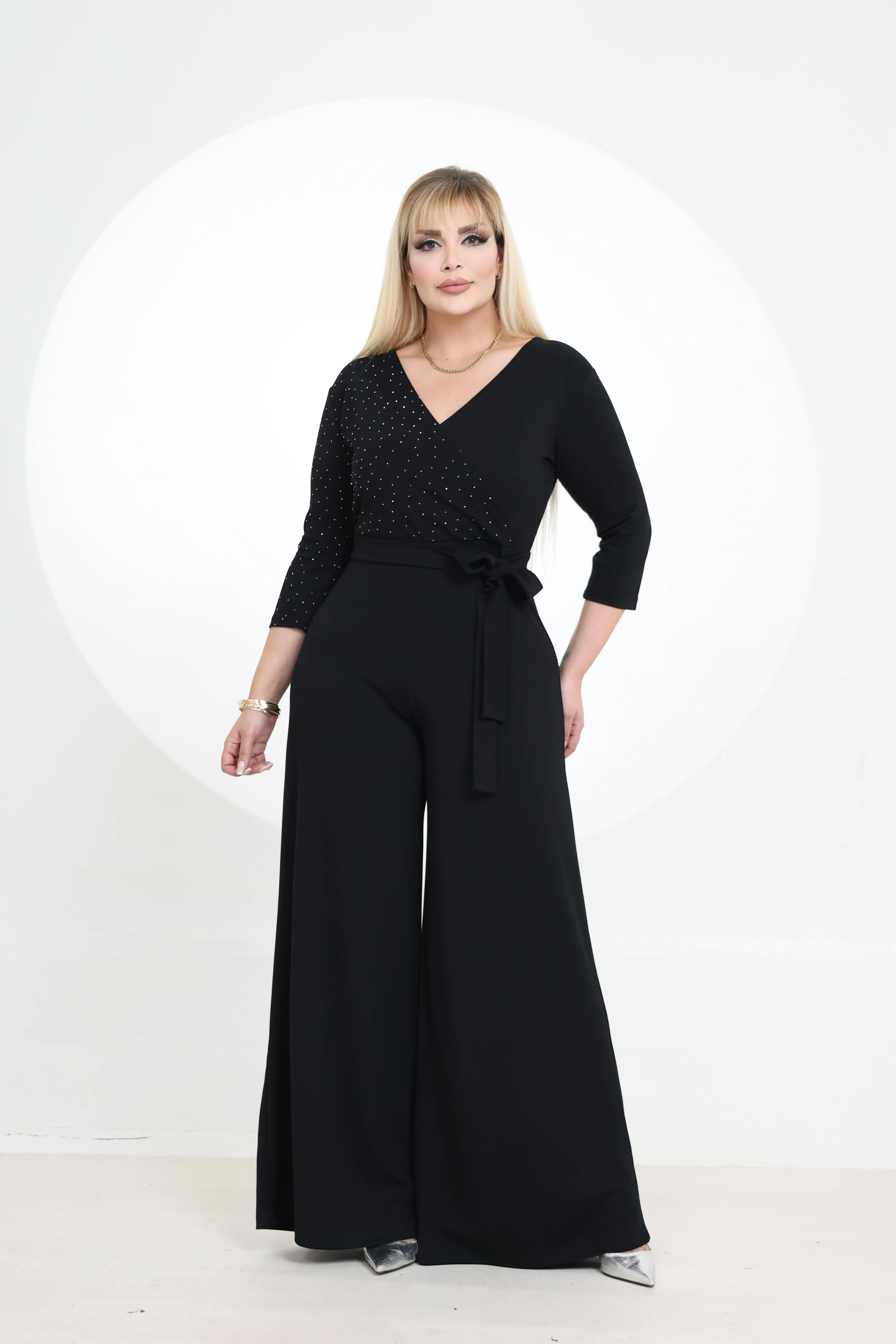 Büyük Beden Puantiye Garnili Tulum