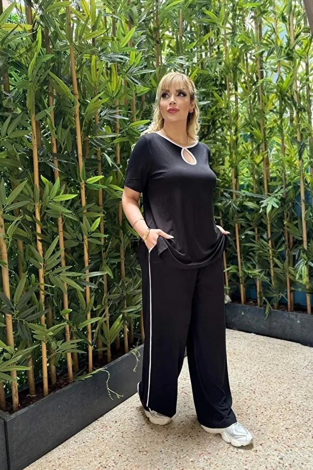 Damla Yaka Viskon İkili Takım Siyah