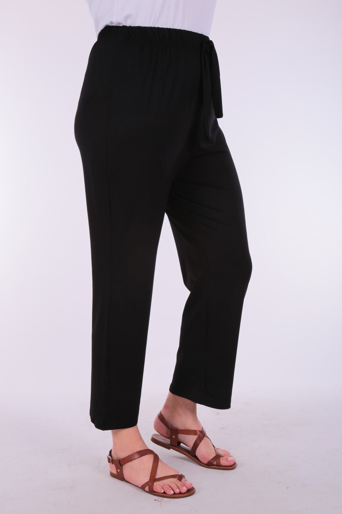 Düz Viskon Büyük Beden Siyah Pantolon