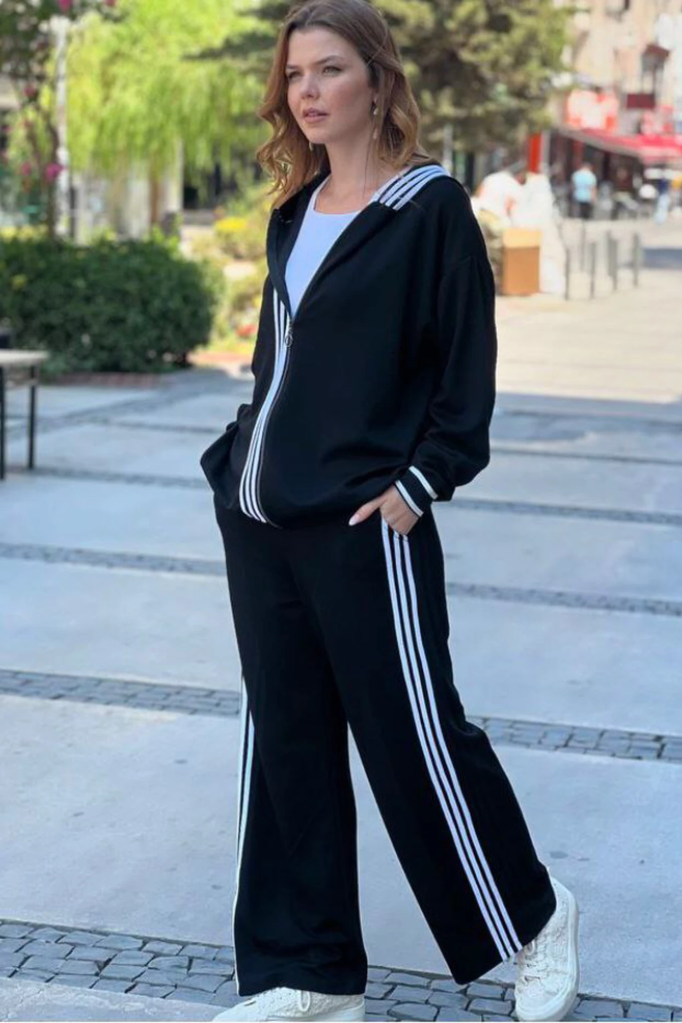 Büyük Beden Üç Şeritli Stil İkili Takım