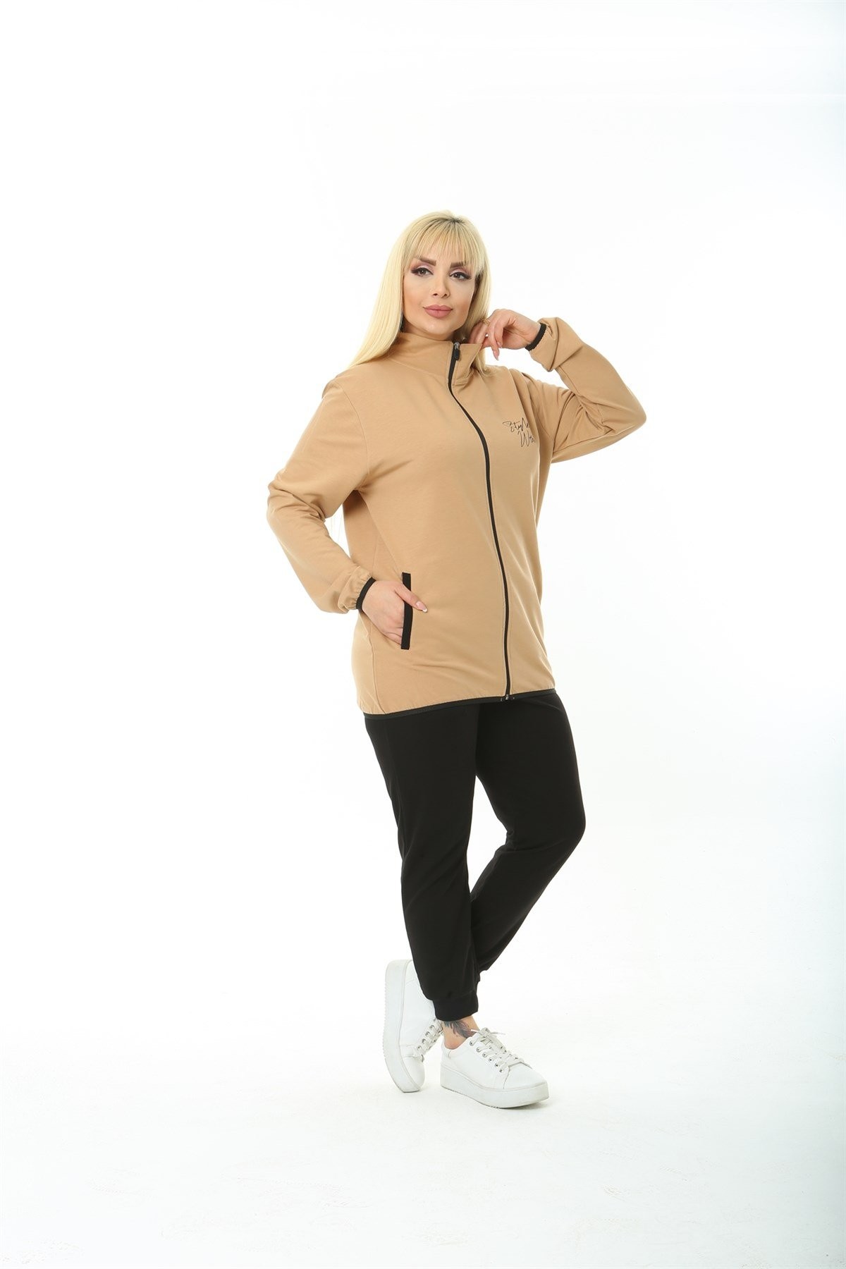 Style is Wrong Yazılı Likralı İki İplik Vizon İkili Takım
