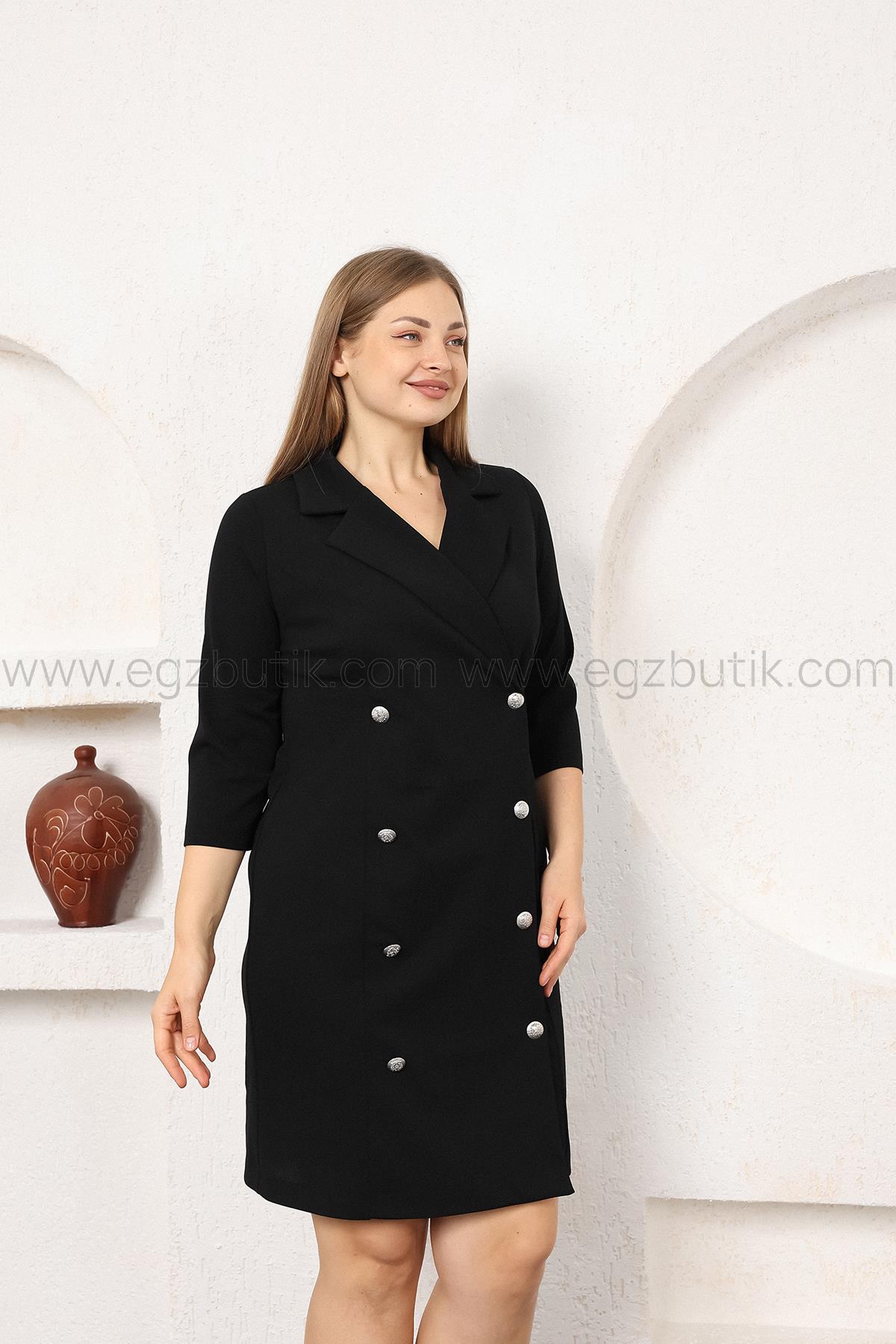 Truvakar Kol Düğmeli Ceket Elbise Siyah