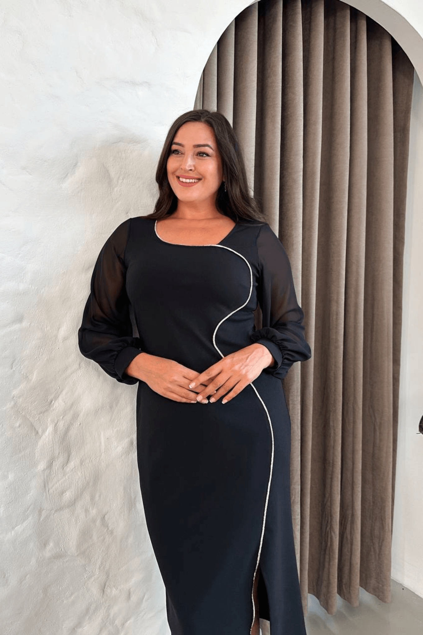 Büyük Beden Merry Yırtmaç Detay Maxi Abiye