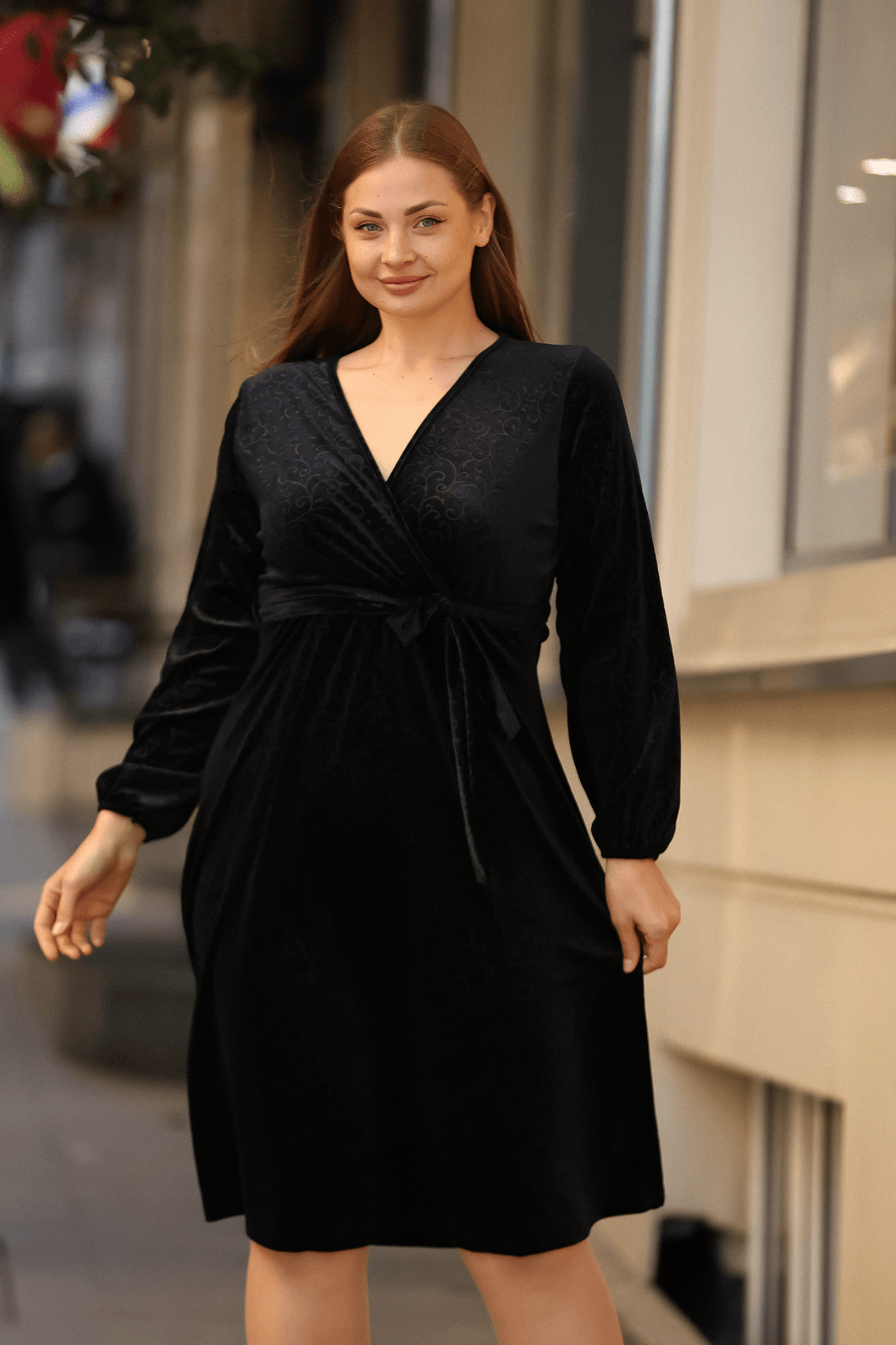 Büyük Beden Kadife Desenli Elbise