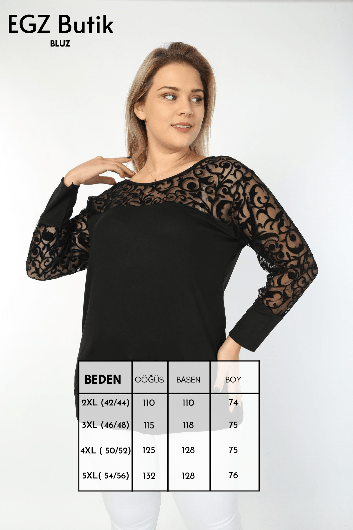 Osmanlı Dantel Büyük Beden Siyah Bluz