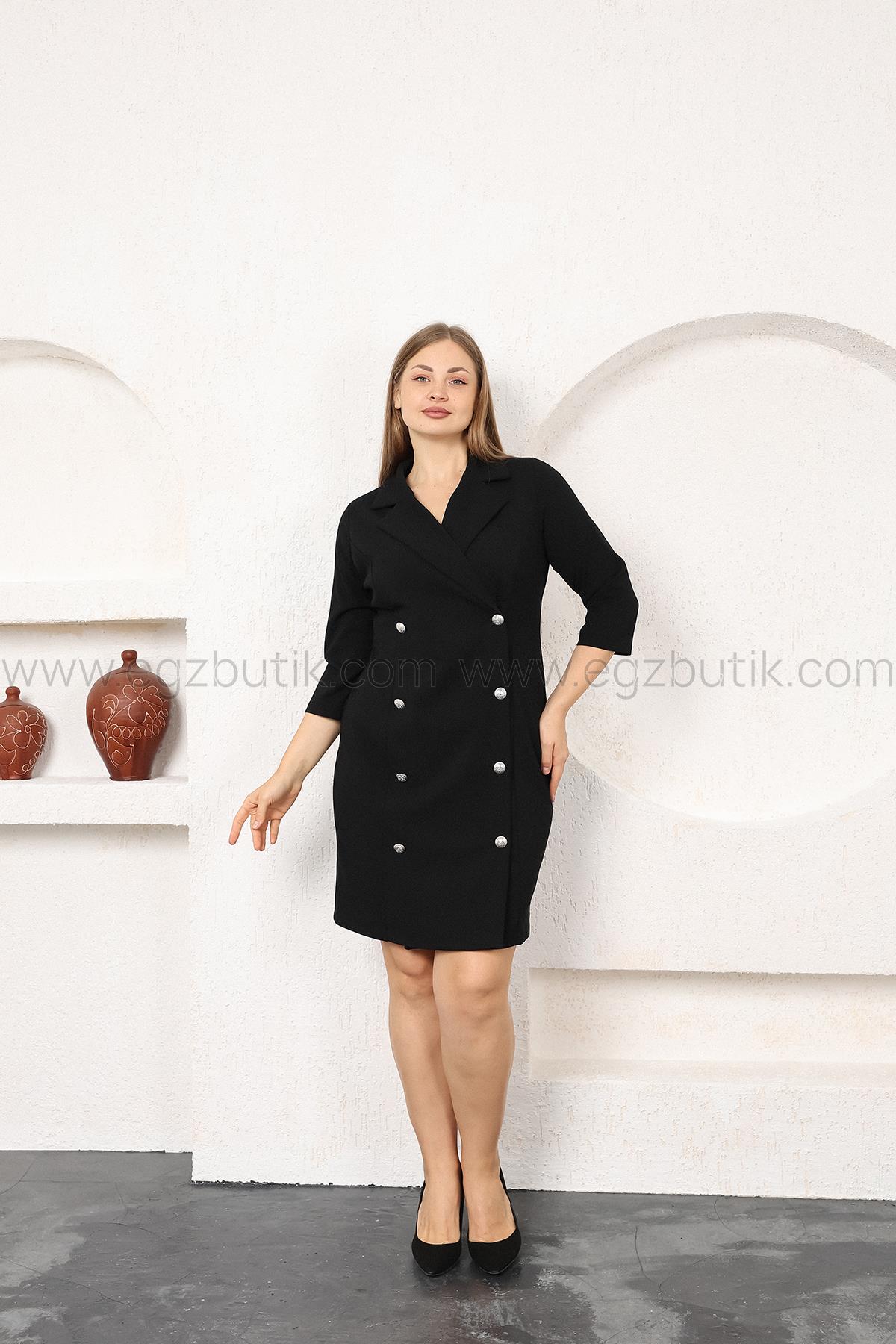 Truvakar Kol Düğmeli Ceket Elbise Siyah