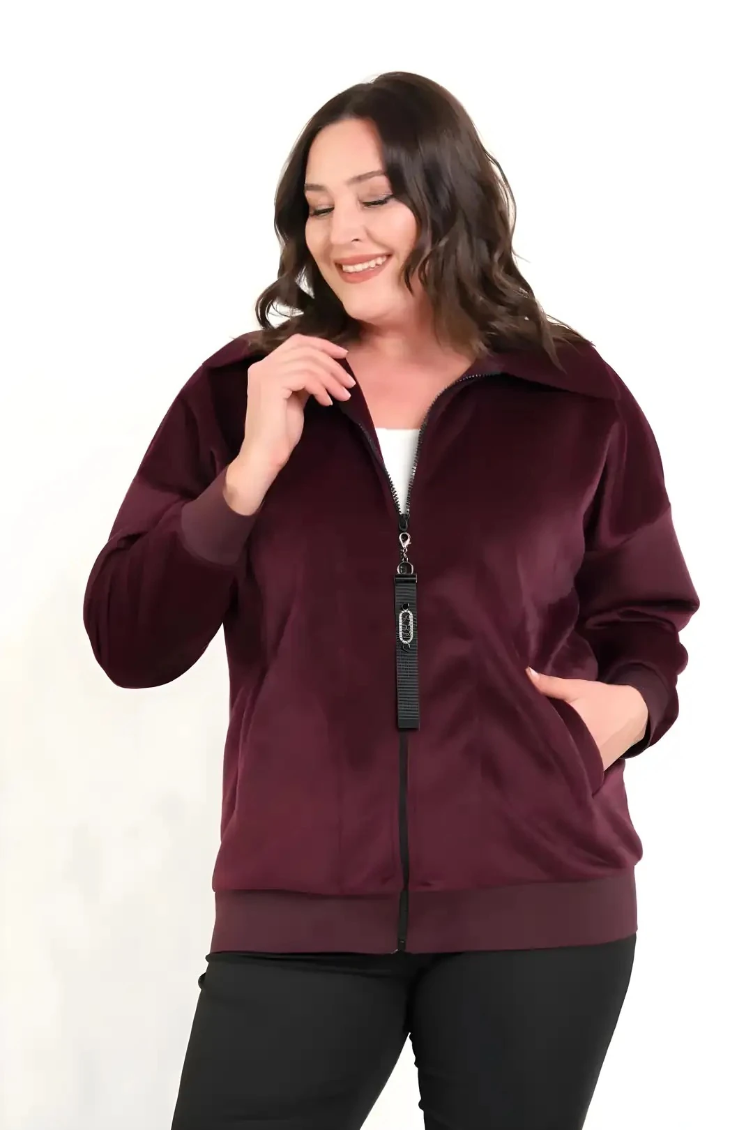 Büyük Beden Berry Kısa Ceket  - Kahverengi