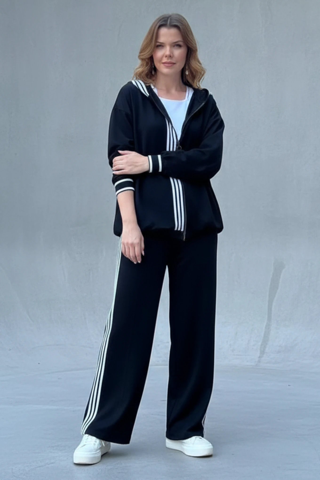 Büyük Beden Üç Şeritli Stil İkili Takım