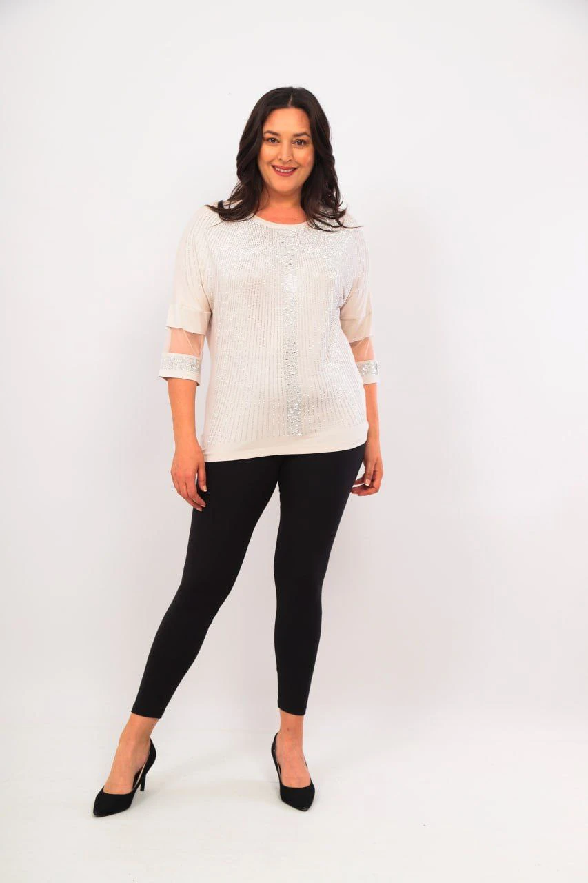 Büyük Beden Taş Süslemeli Abiye Bluz - Beyaz