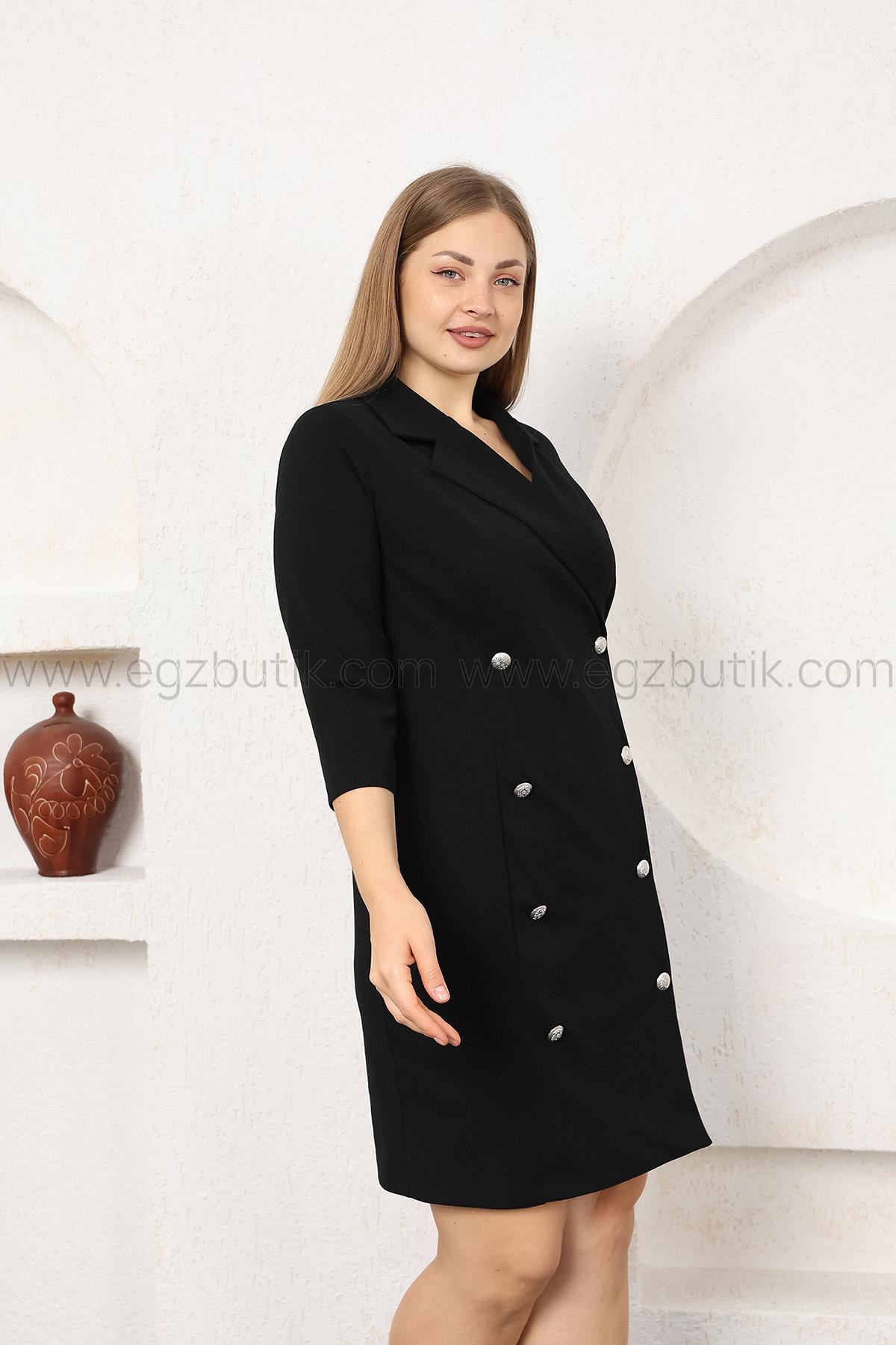 Truvakar Kol Düğmeli Ceket Elbise Siyah