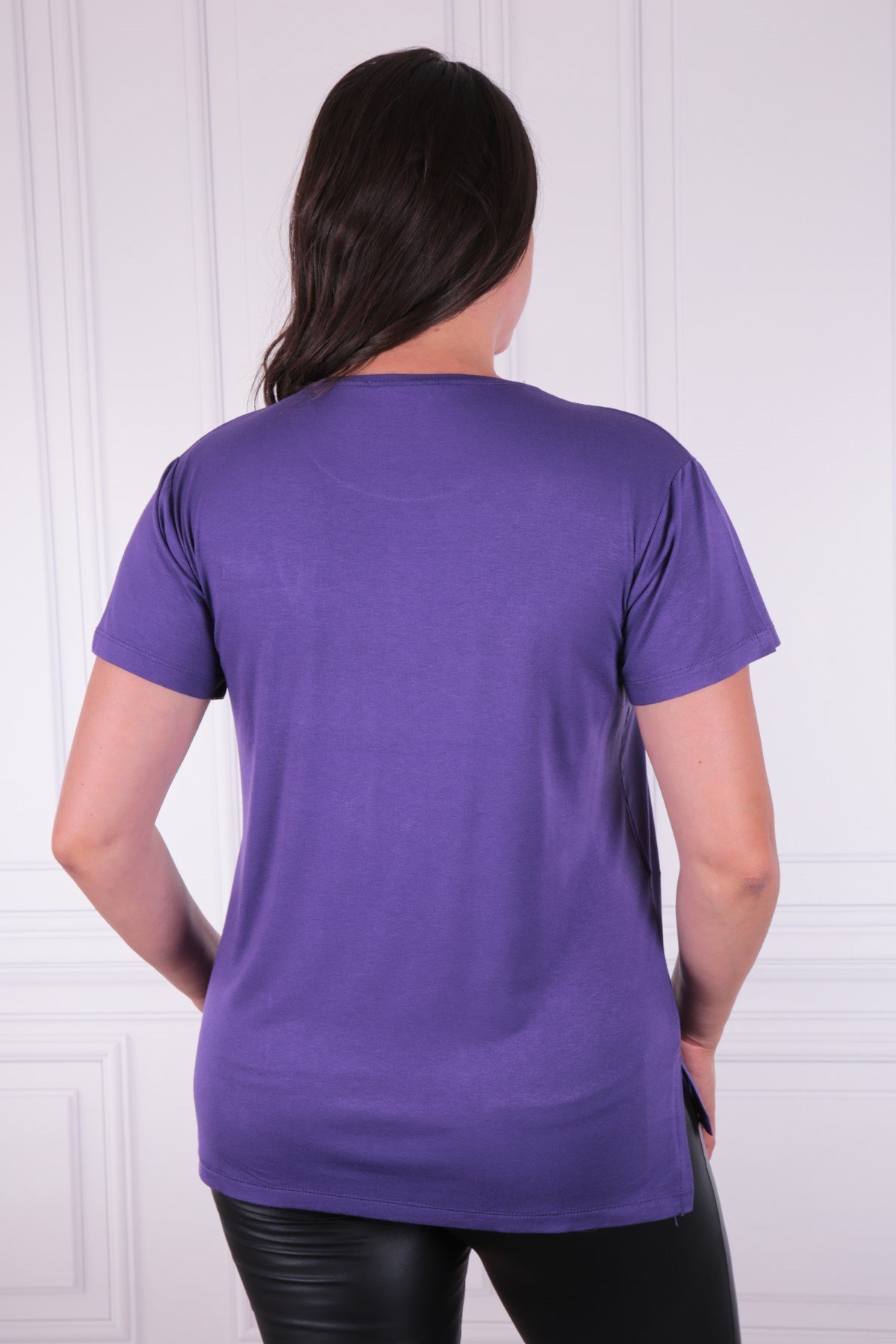 Basic V Yaka Büyük Beden Vyk Mor Tişört