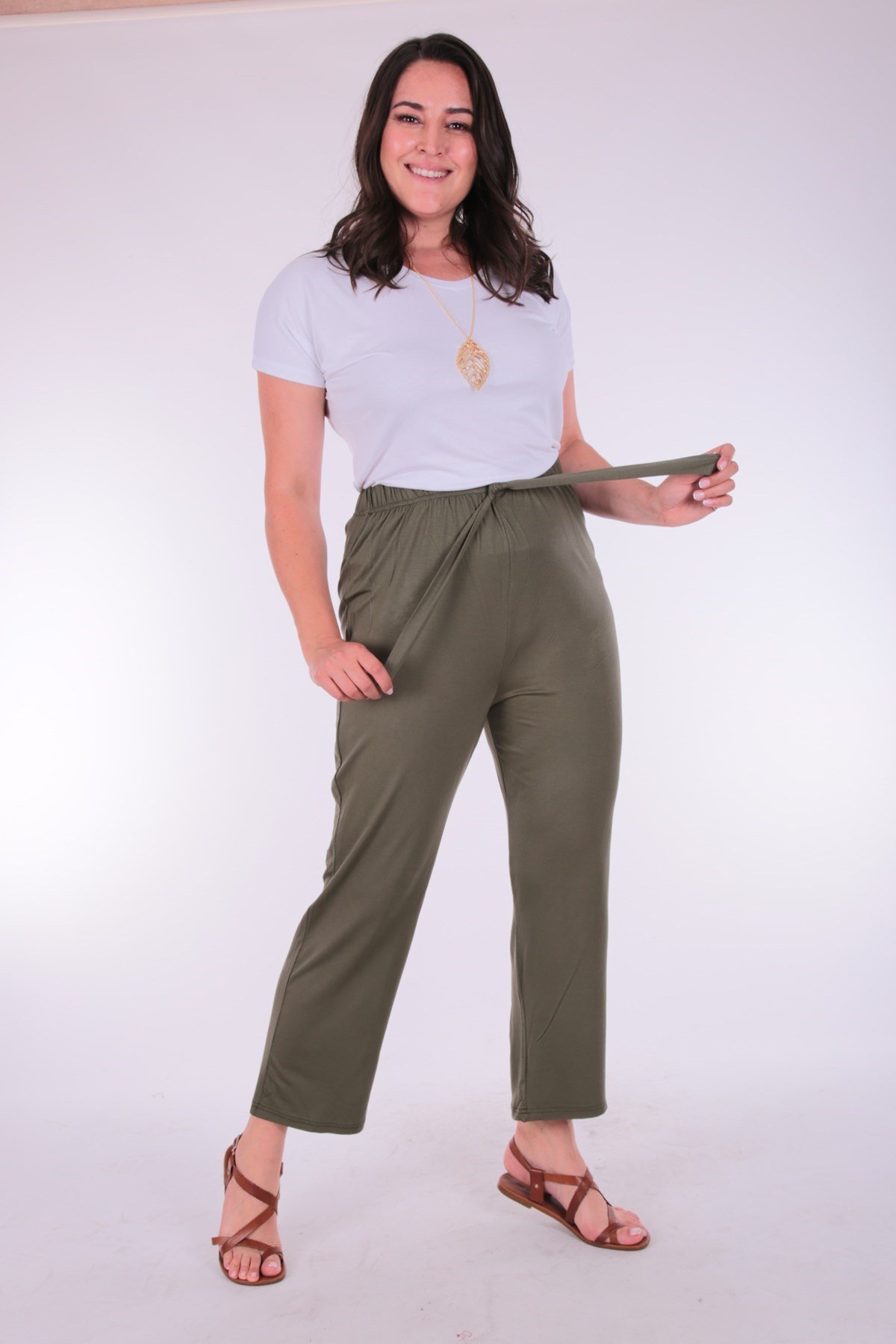 Düz Viskon Büyük Beden Haki Pantolon