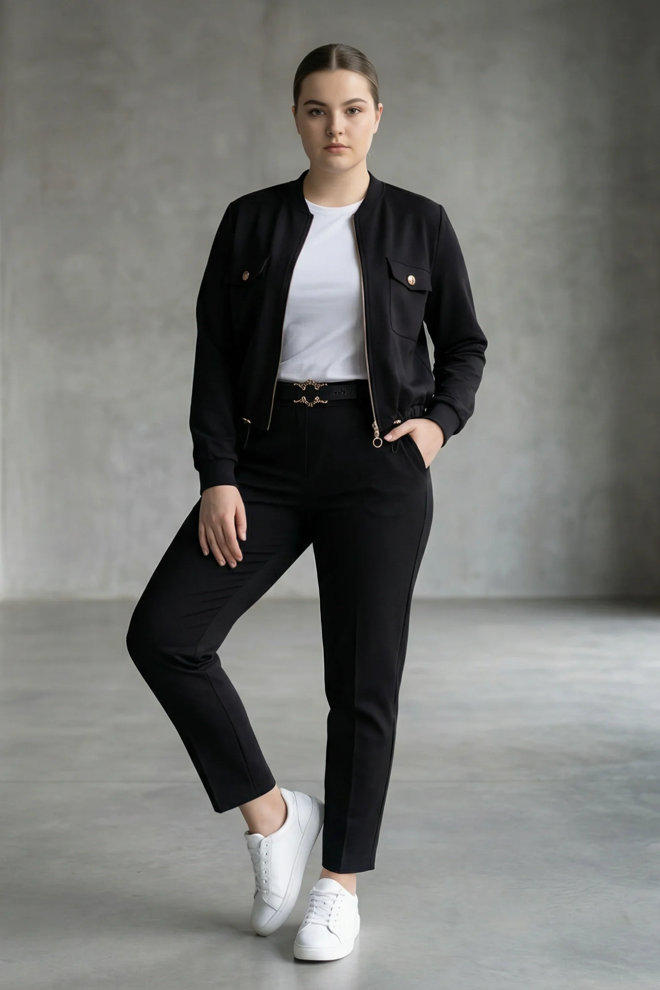 Büyük Beden Modal Çift Cep Detaylı İkili Takım - Siyah