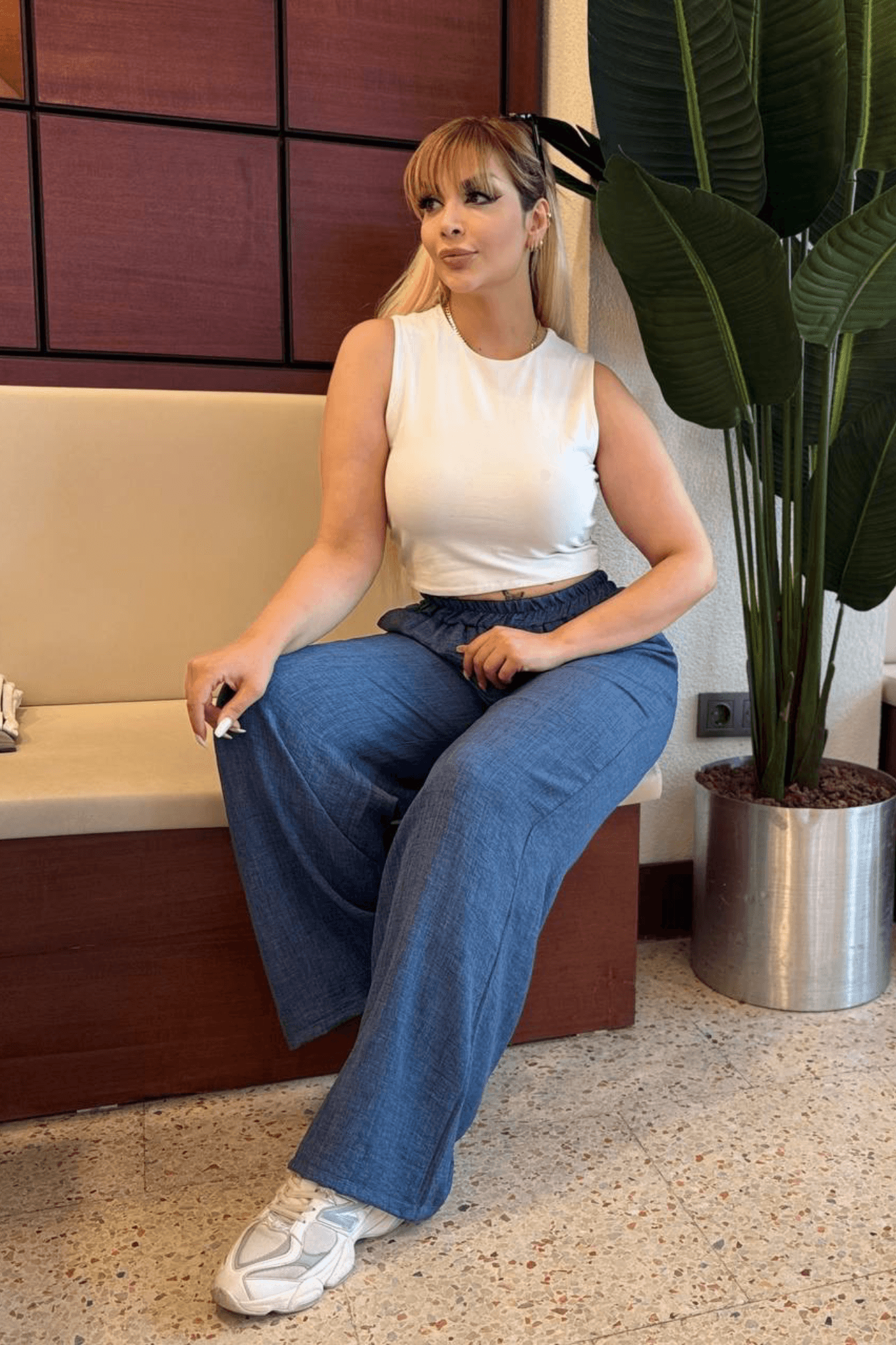Rahat Kesim Sofia Keten Pantolon İndigo