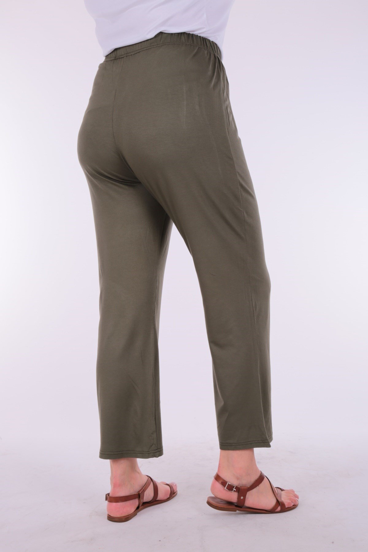 Düz Viskon Büyük Beden Haki Pantolon