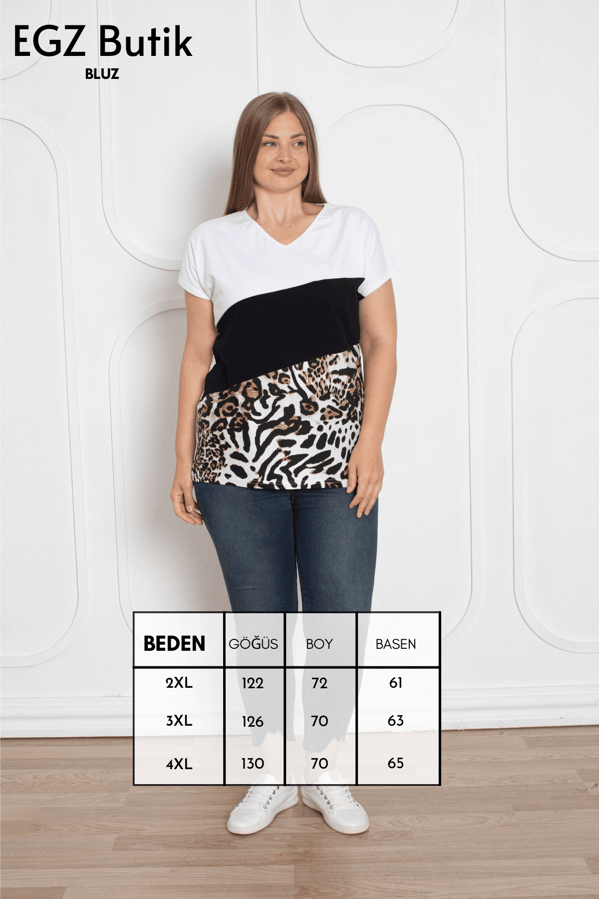 Beyaz Parçalı Büyük Beden Bluz