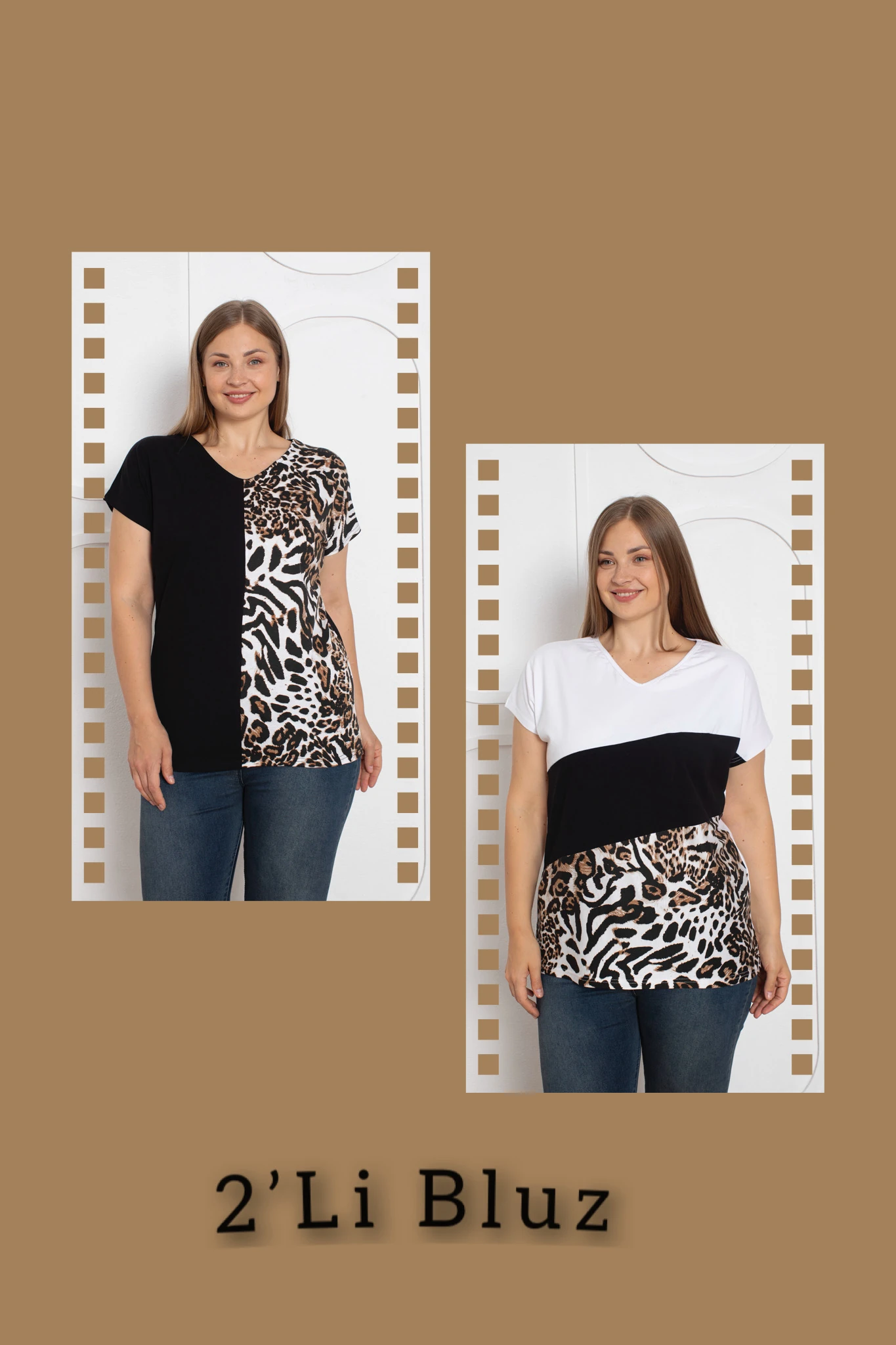 2 Lİ Paket Garnili Büyük Beden Bluz  - Siyah