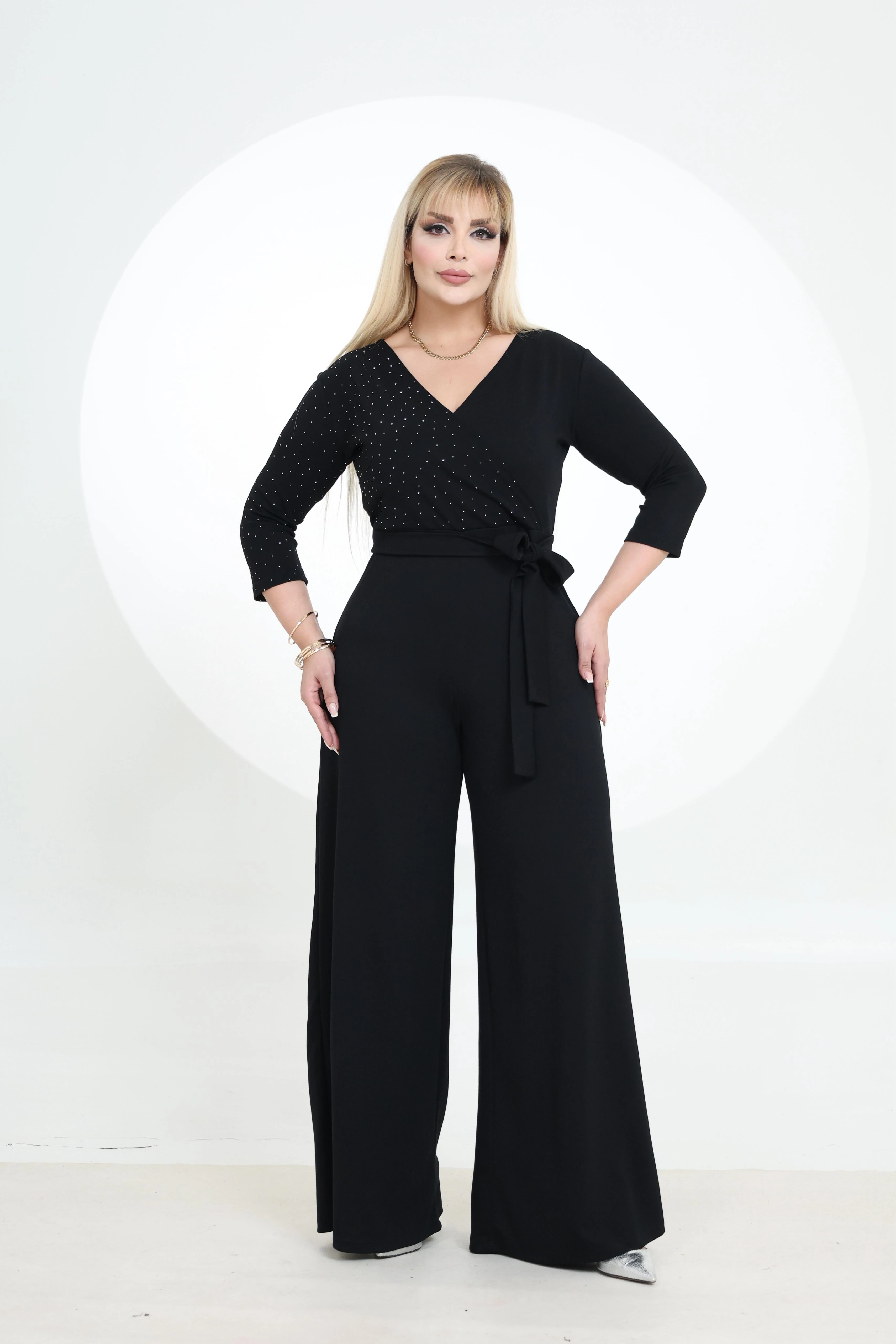 Büyük Beden Puantiye Garnili Tulum