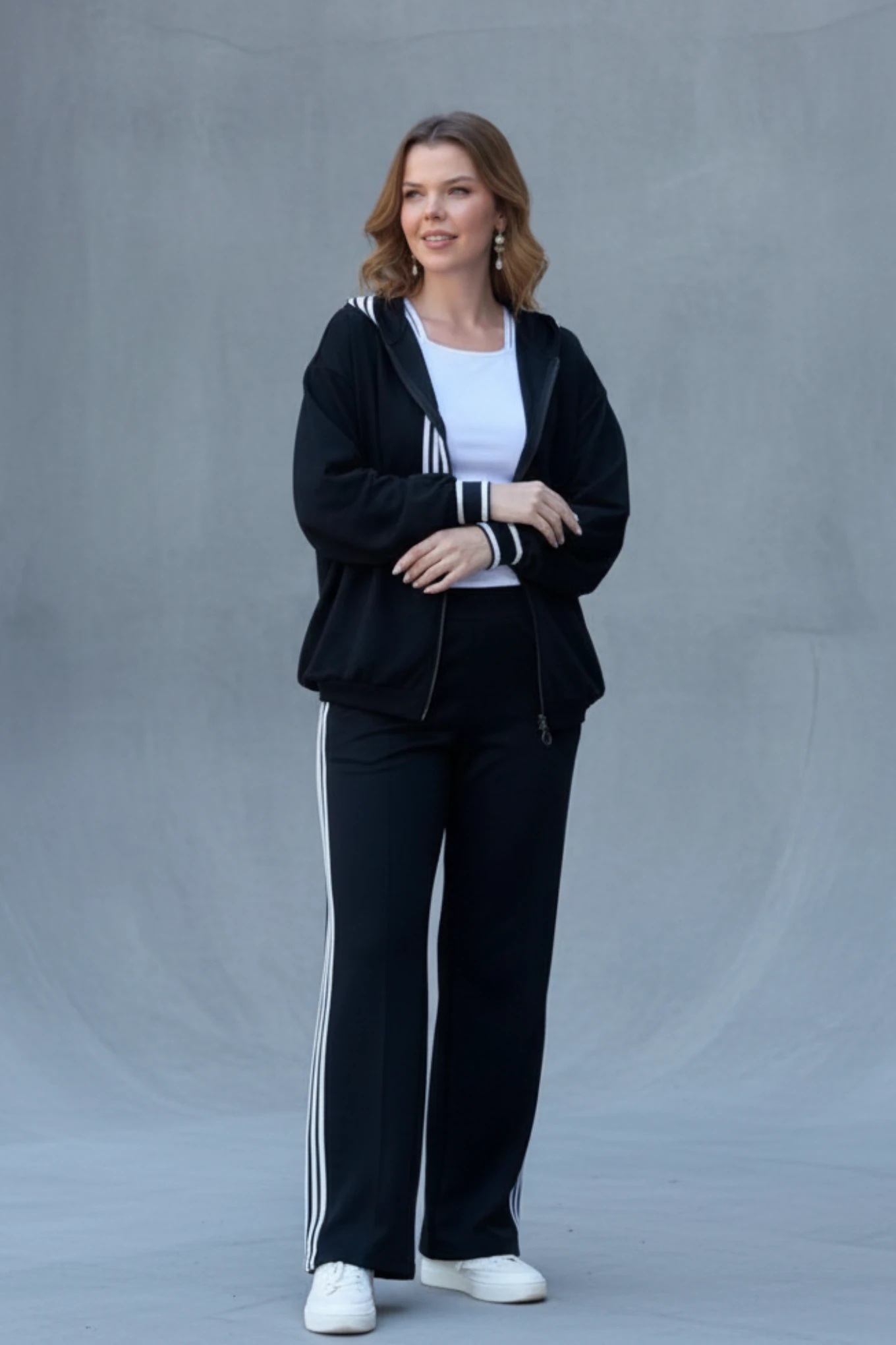 Büyük Beden Üç Şeritli Stil İkili Takım