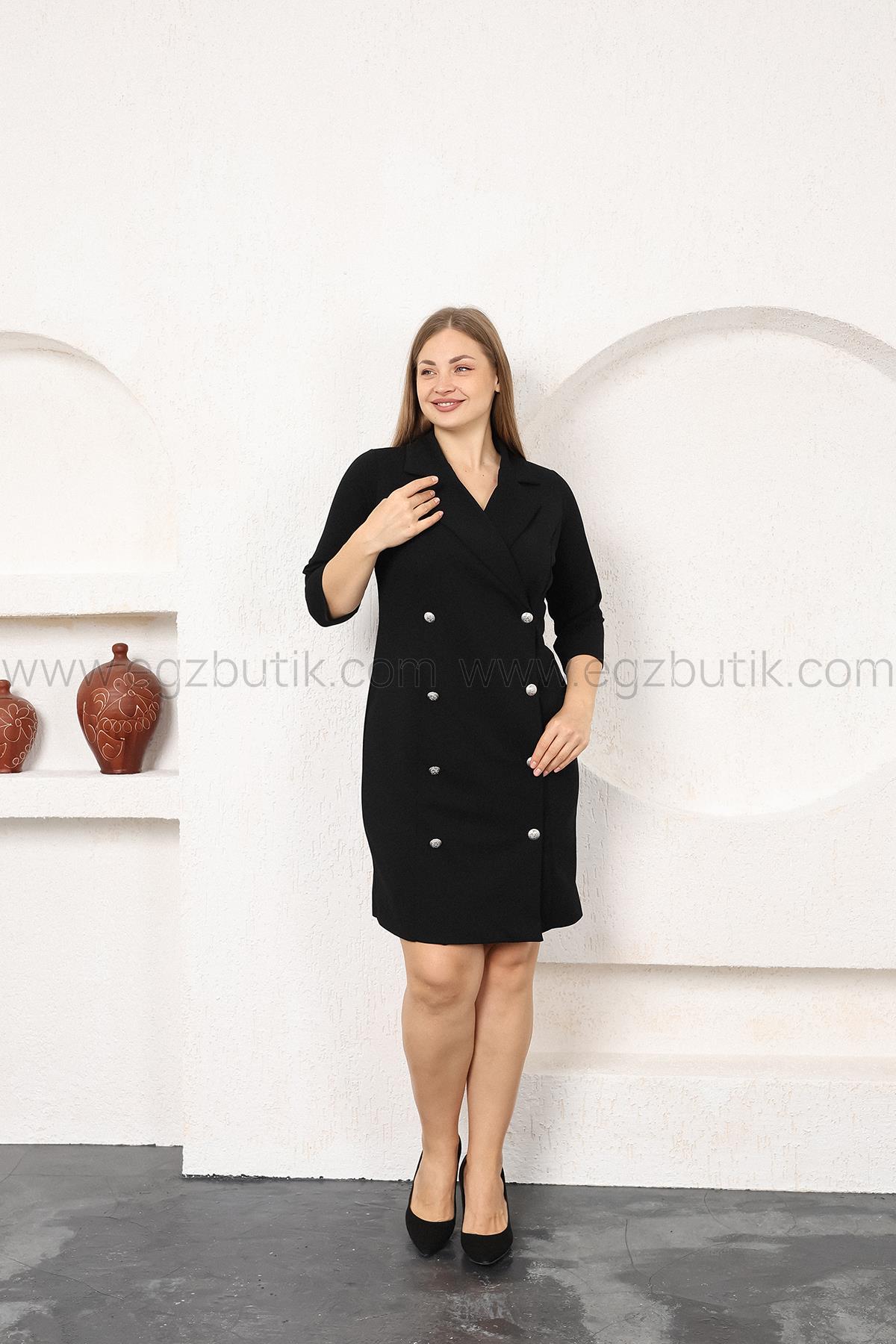 Truvakar Kol Düğmeli Ceket Elbise Siyah