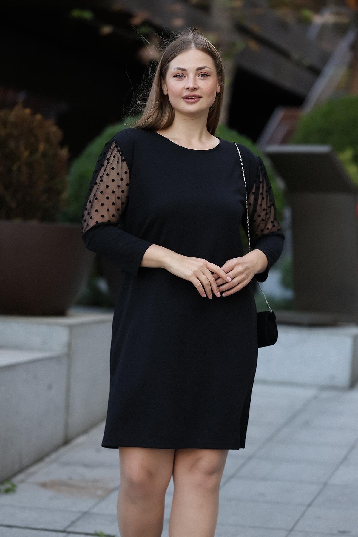 Kruvaze Büyük Beden Siyah Elbise