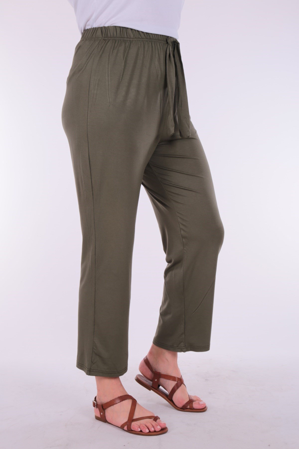 Düz Viskon Büyük Beden Haki Pantolon