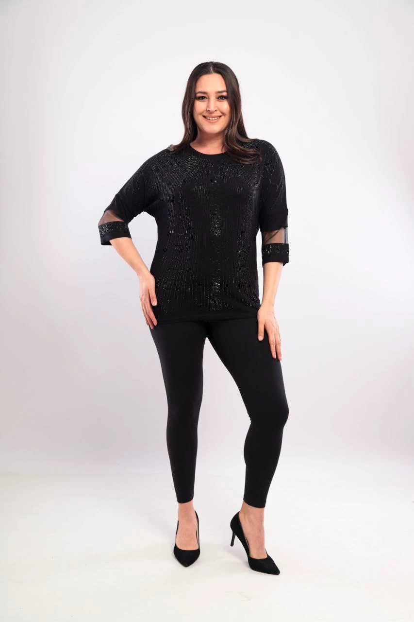 Büyük Beden Taş Süslemeli Abiye Bluz