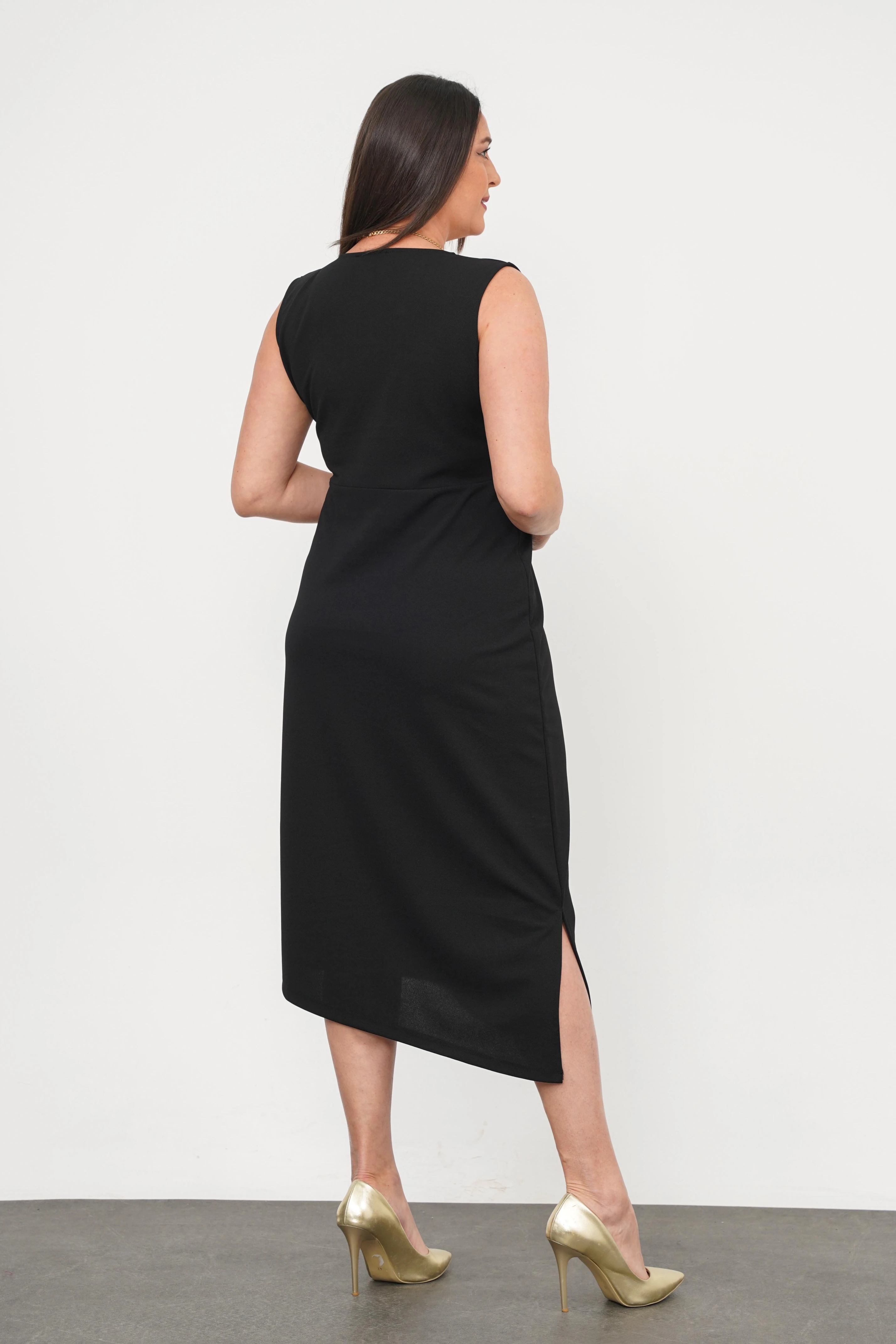 Büyük Beden Sıfır Kol Düğme Detay Abiye Siyah