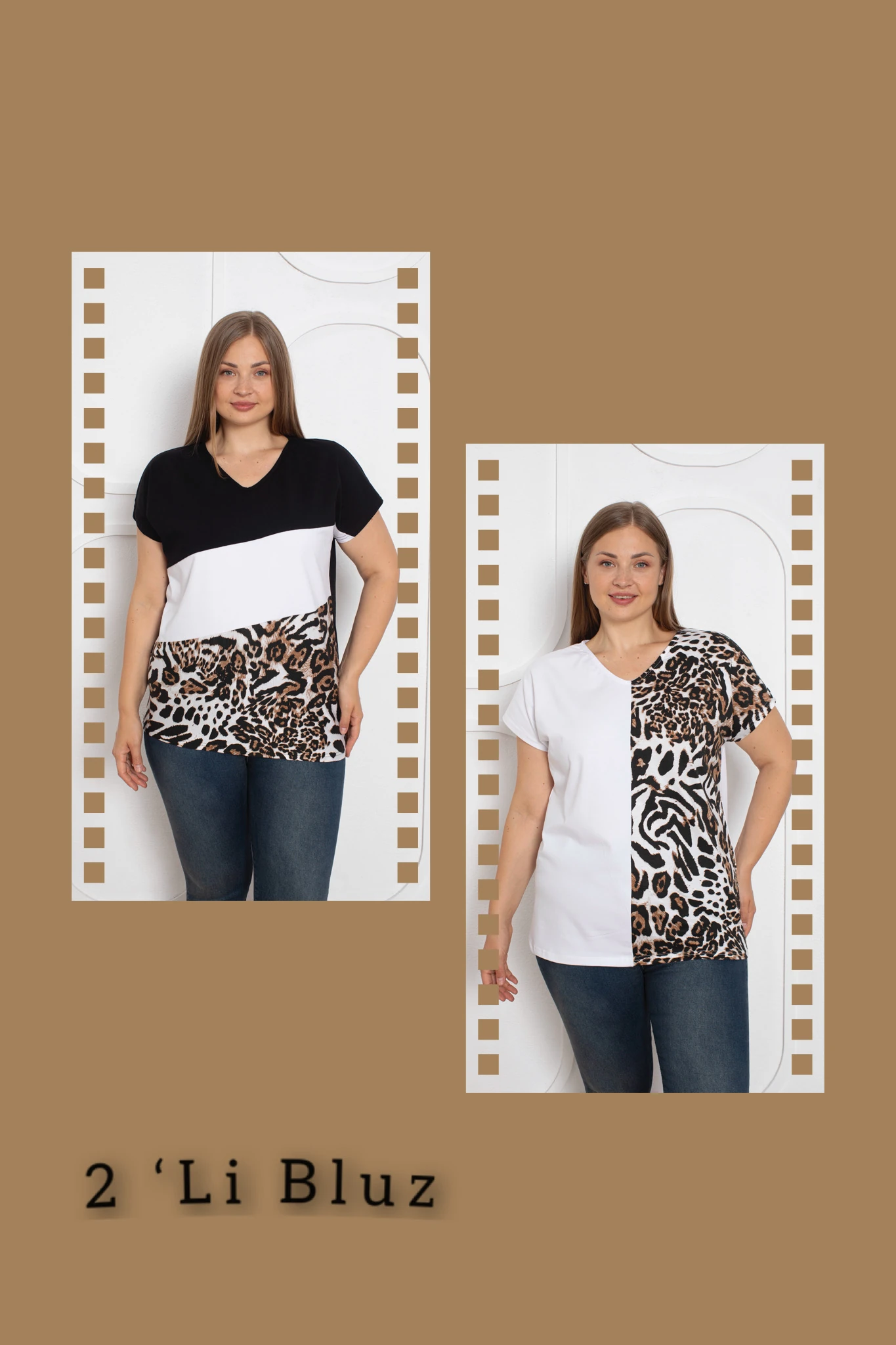 2 Lİ Paket Garnili Büyük Beden Bluz  - Beyaz