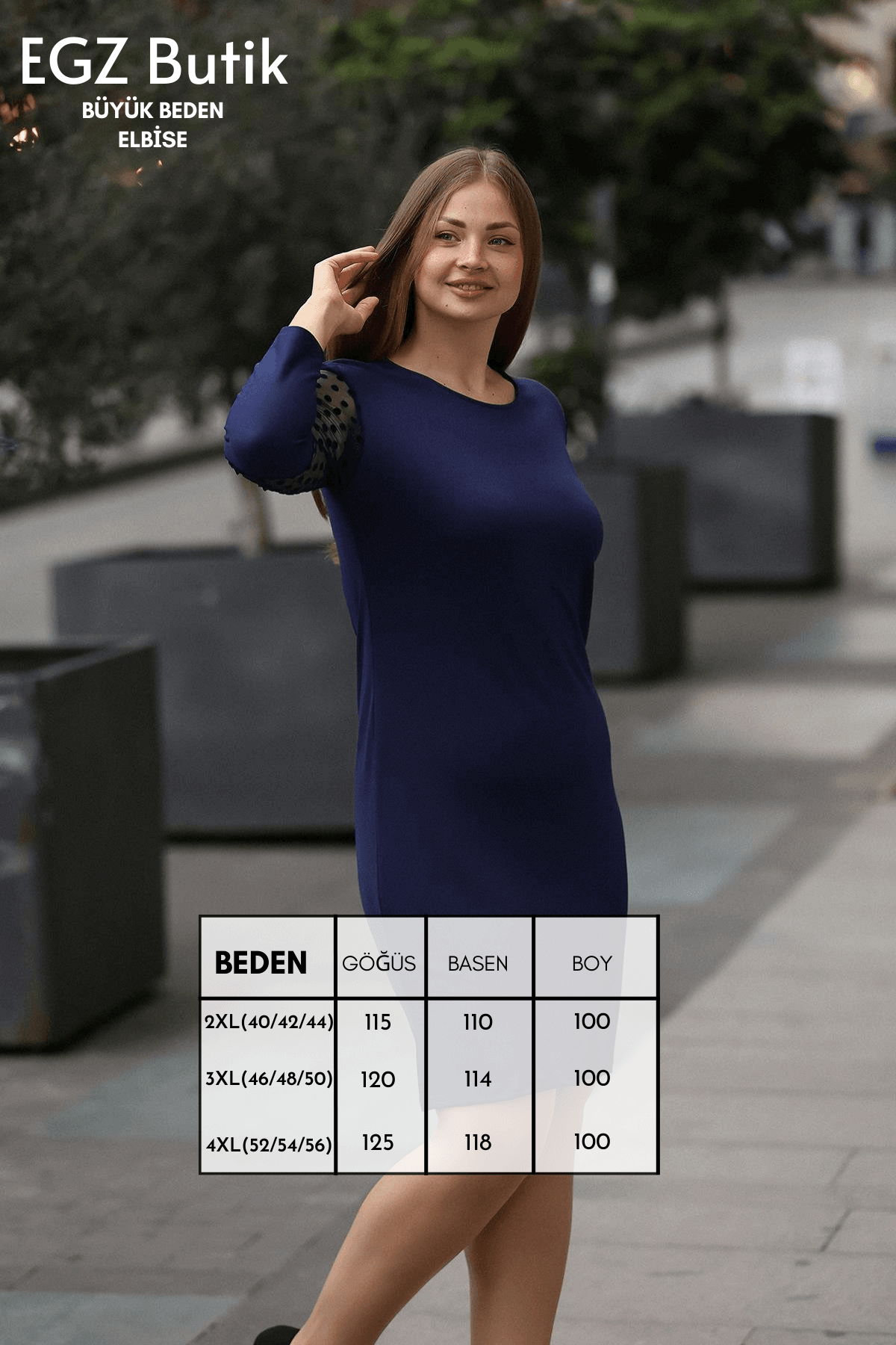 Kruvaze Büyük Beden Lacivert Elbise