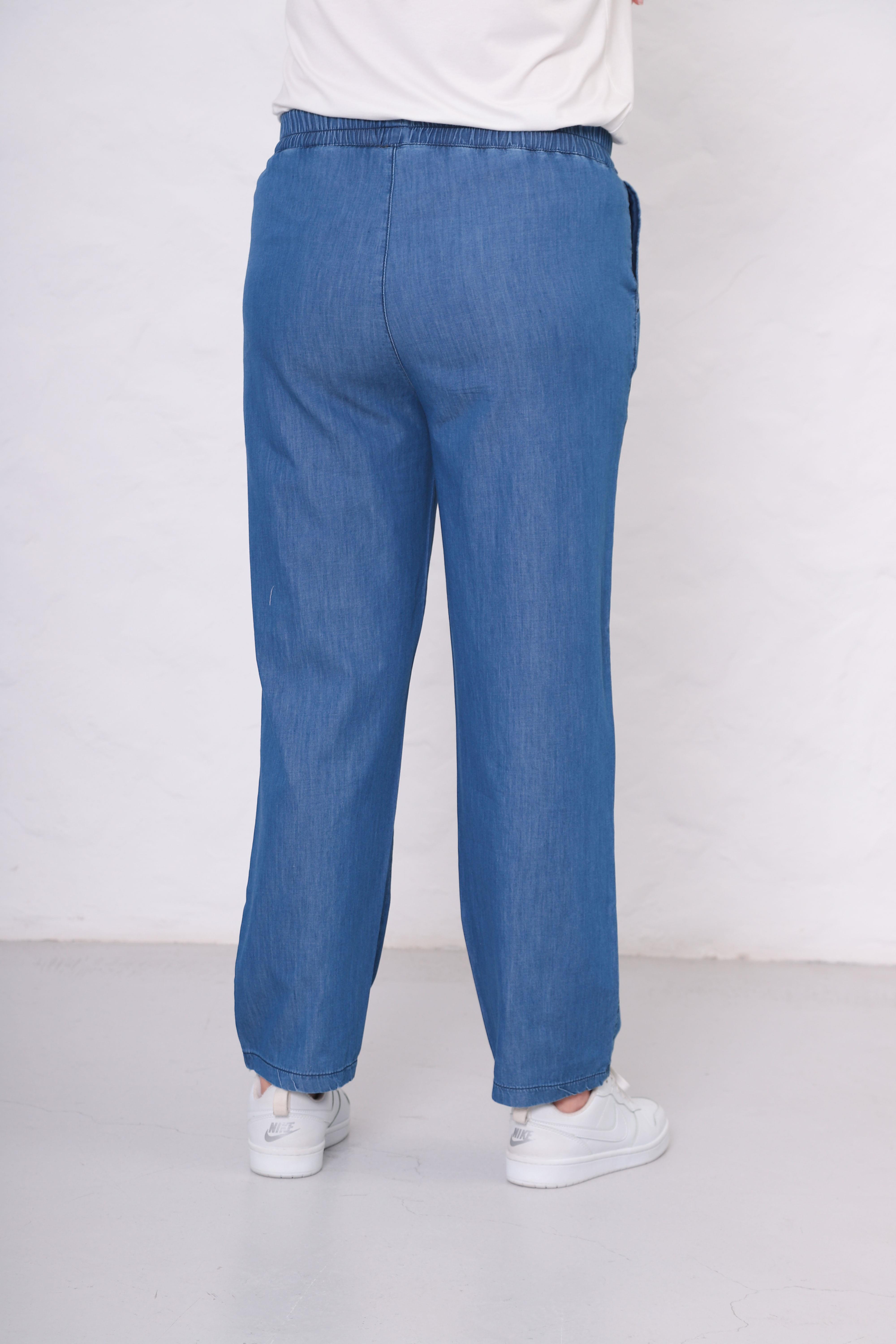 Büyük Beden Beli Lastikli Tensel Kot Pantolon