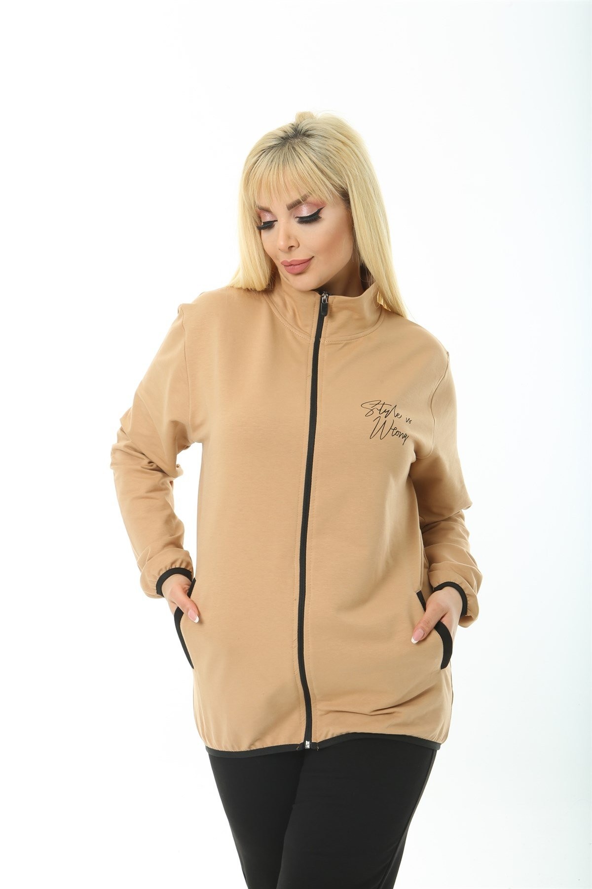 Style is Wrong Yazılı Likralı İki İplik Vizon İkili Takım