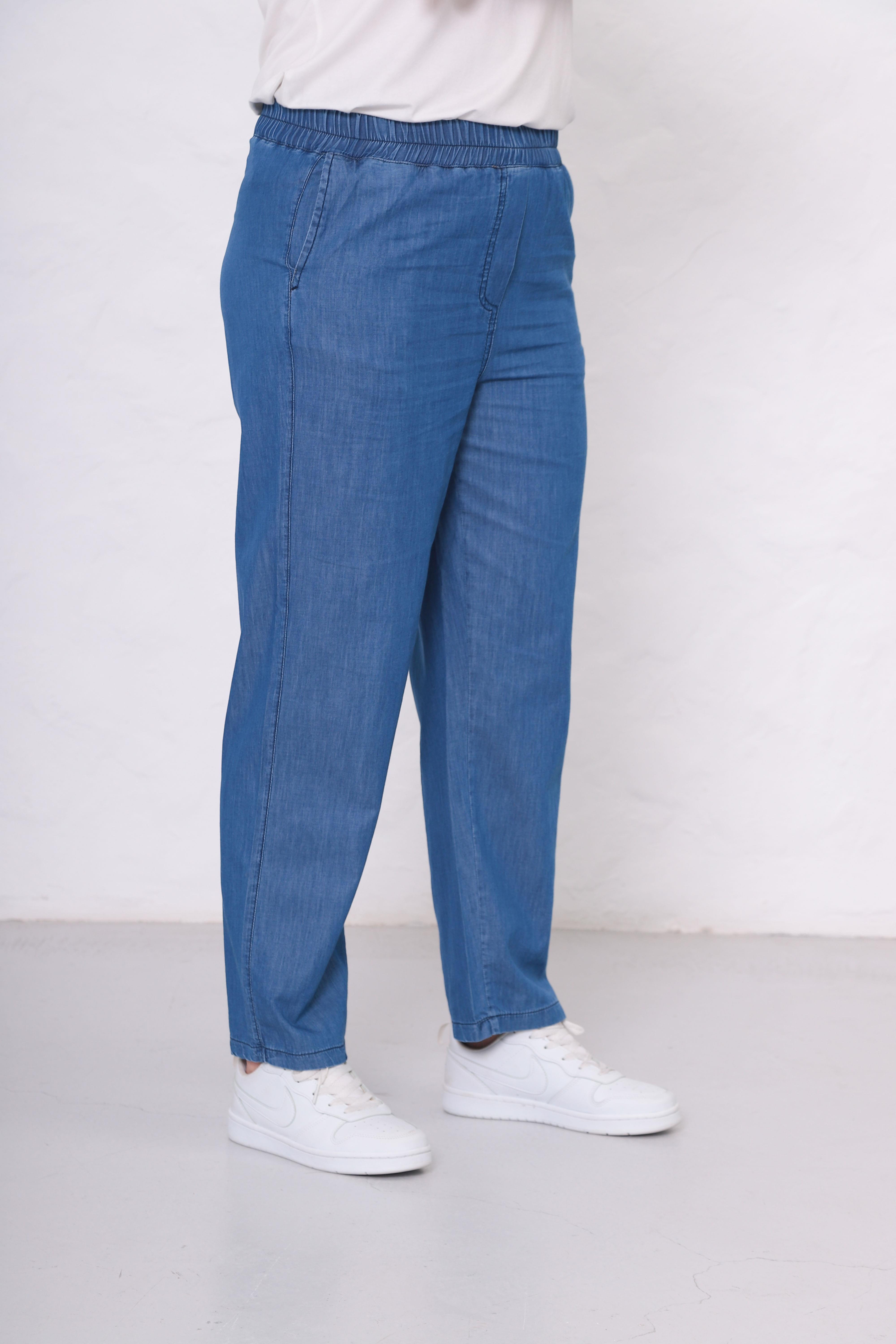 Büyük Beden Beli Lastikli Tensel Kot Pantolon