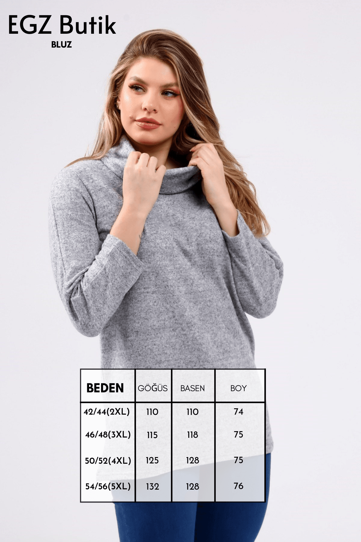 Degaje Yaka Büyük Beden Gri Bluz