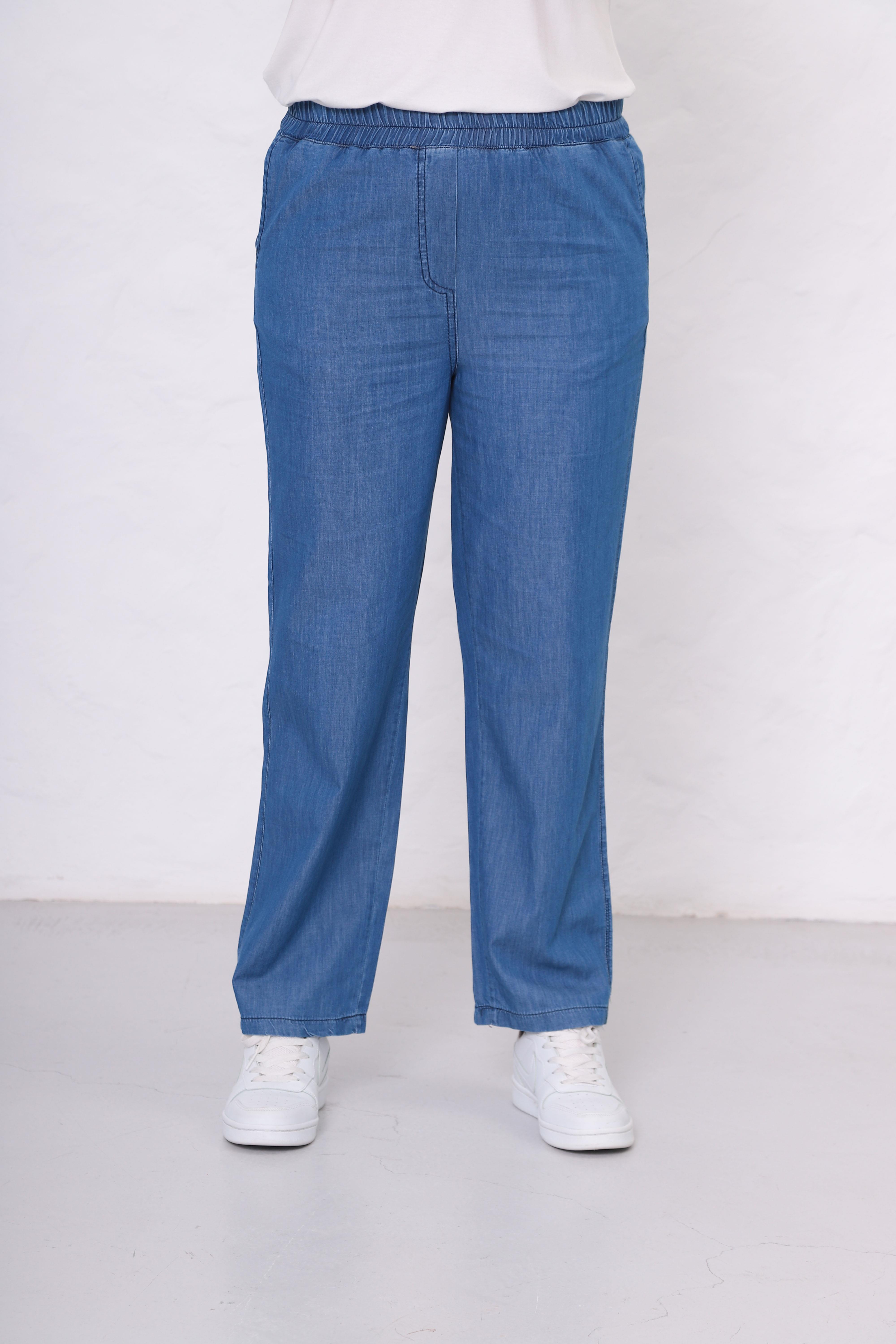 Büyük Beden Beli Lastikli Tensel Kot Pantolon