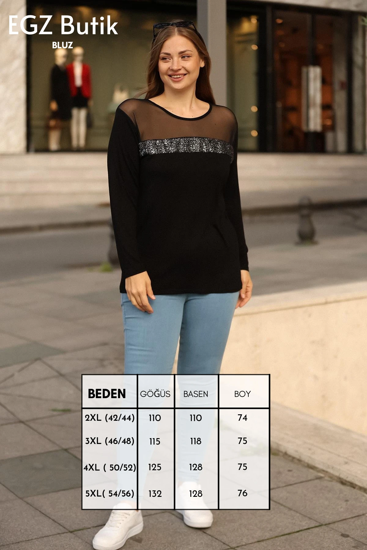 Tül ve Pul Garnili Viskon Bluz