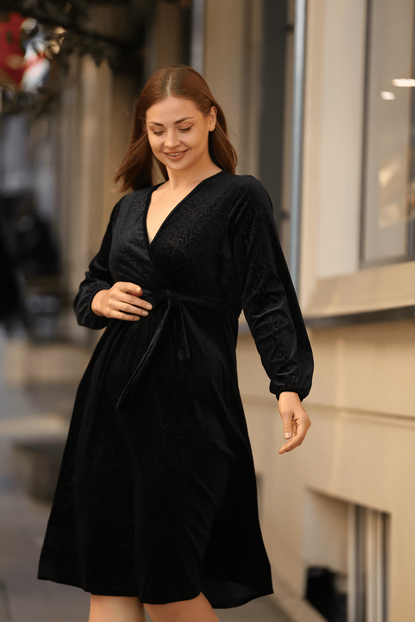 Büyük Beden Kadife Desenli Elbise