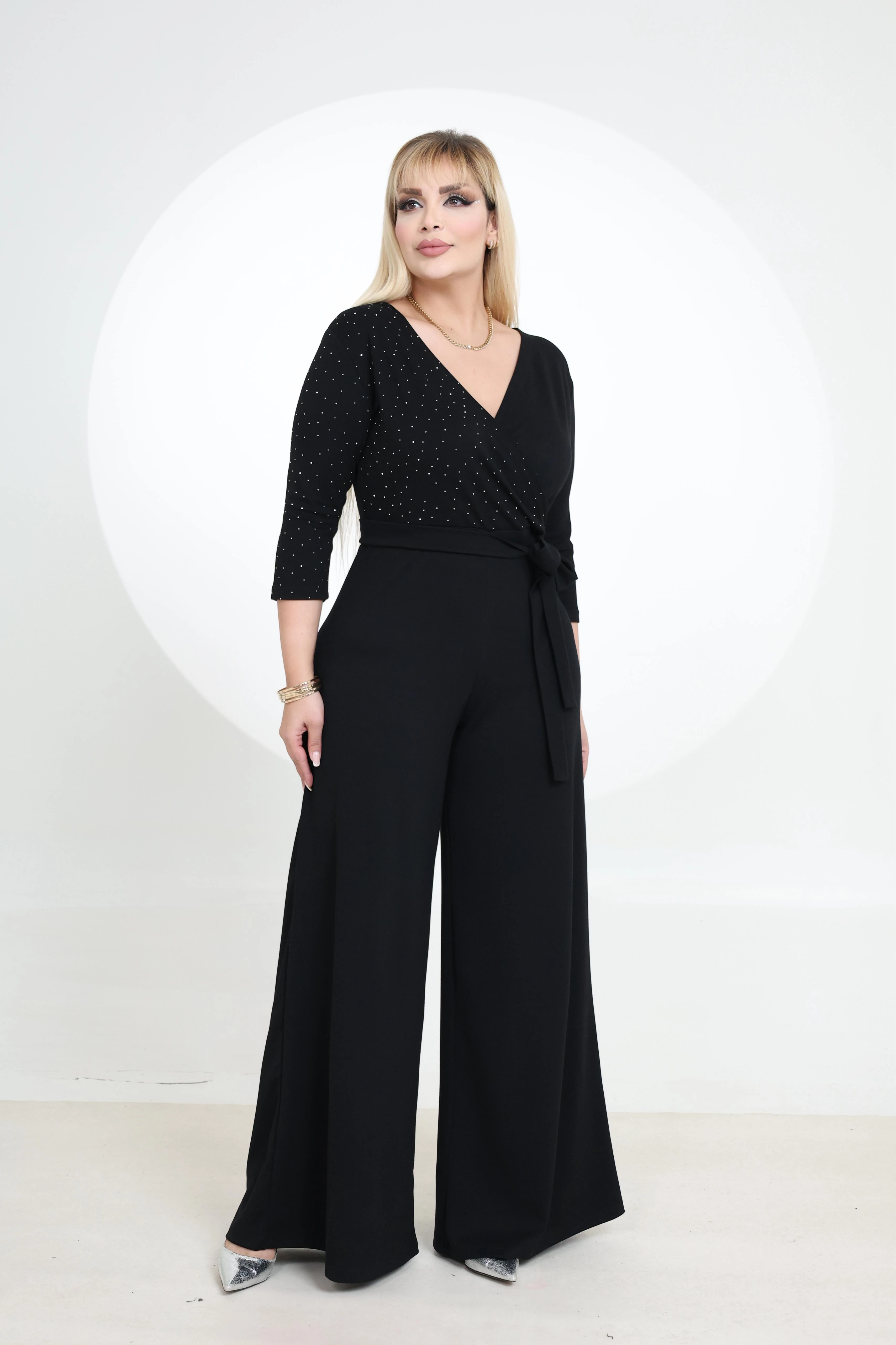 Büyük Beden Puantiye Garnili Tulum