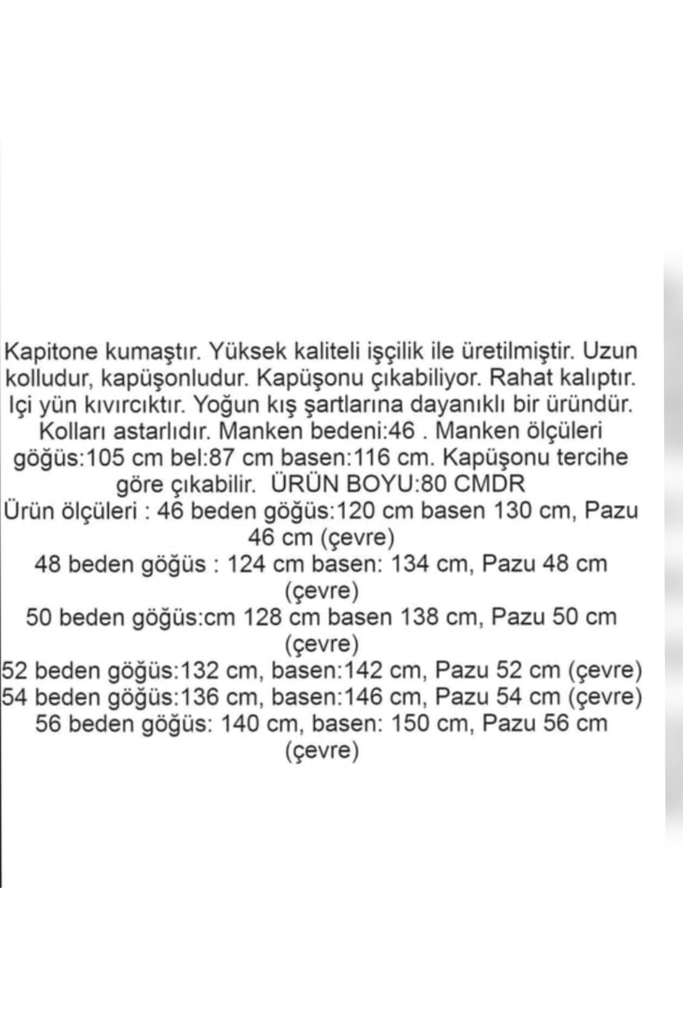 Büyük Beden Lacivert İçi Yün Kıvırcık Şişme Mont