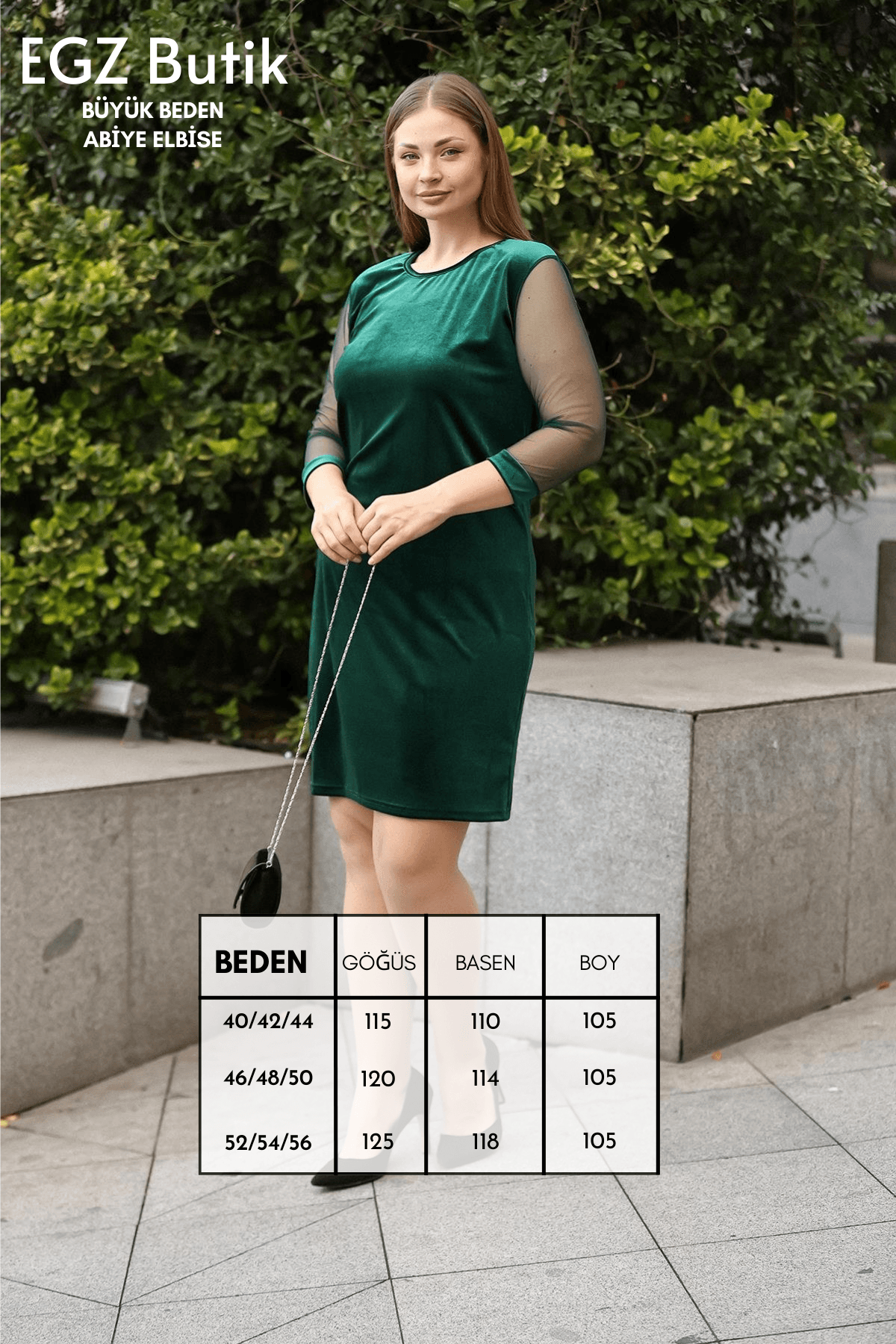 Kolları Tül Kadife Desen Zümrüt Yeşili Elbise