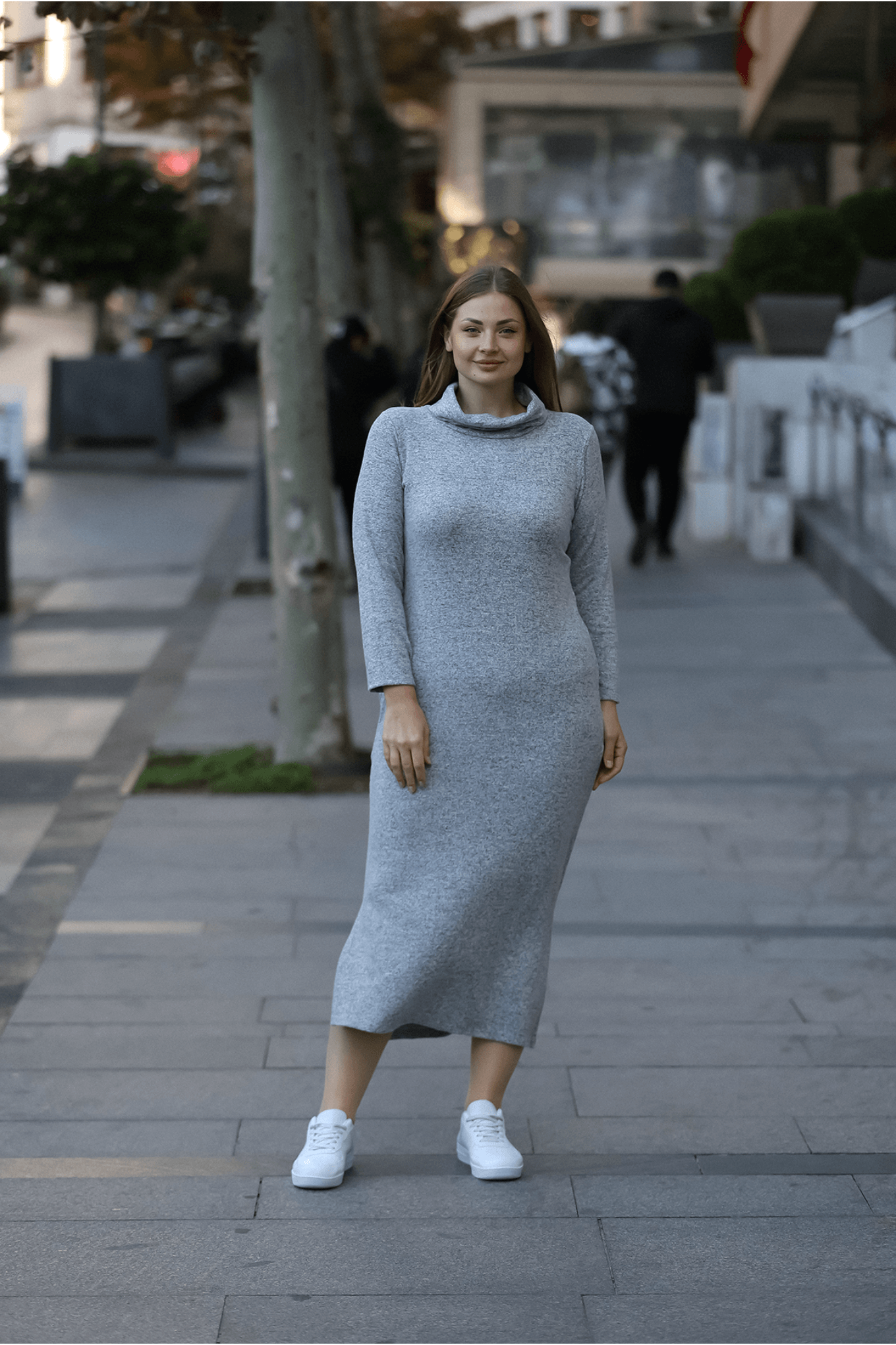 Büyük Beden Degaje Yaka Yumoş Elbise - gri