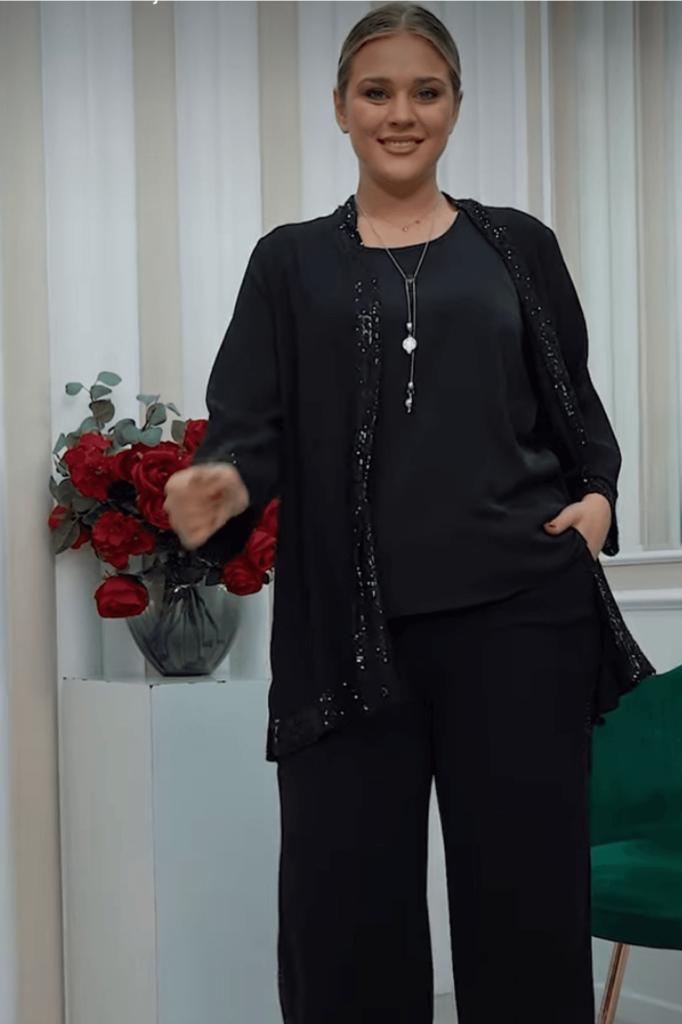 Suzanna Büyük Beden Sim Şeritli Üçlü Takım Siyah